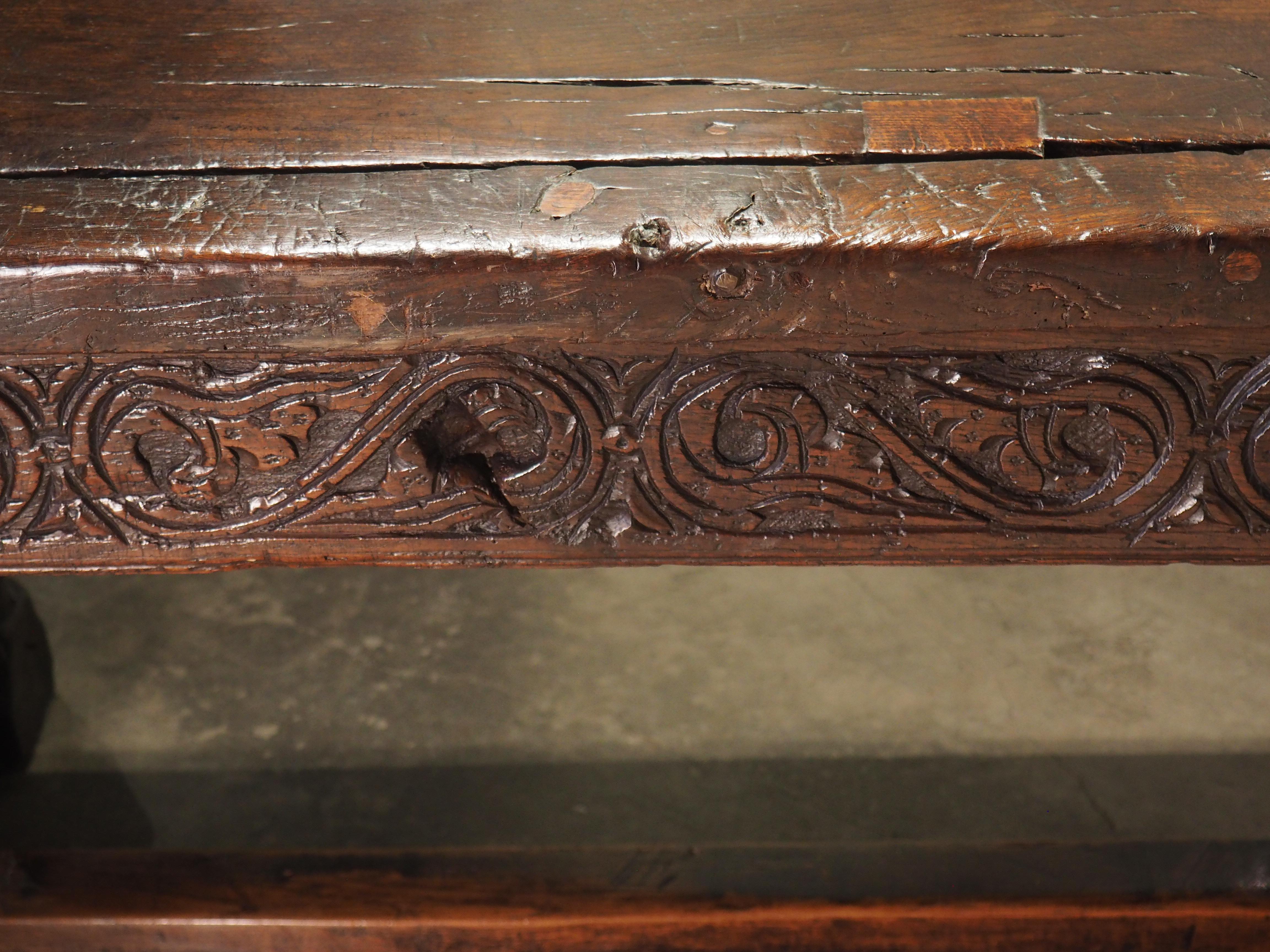 A Long 17th Century Carved Oak Baluster Leg Table from Flanders For Sale 3