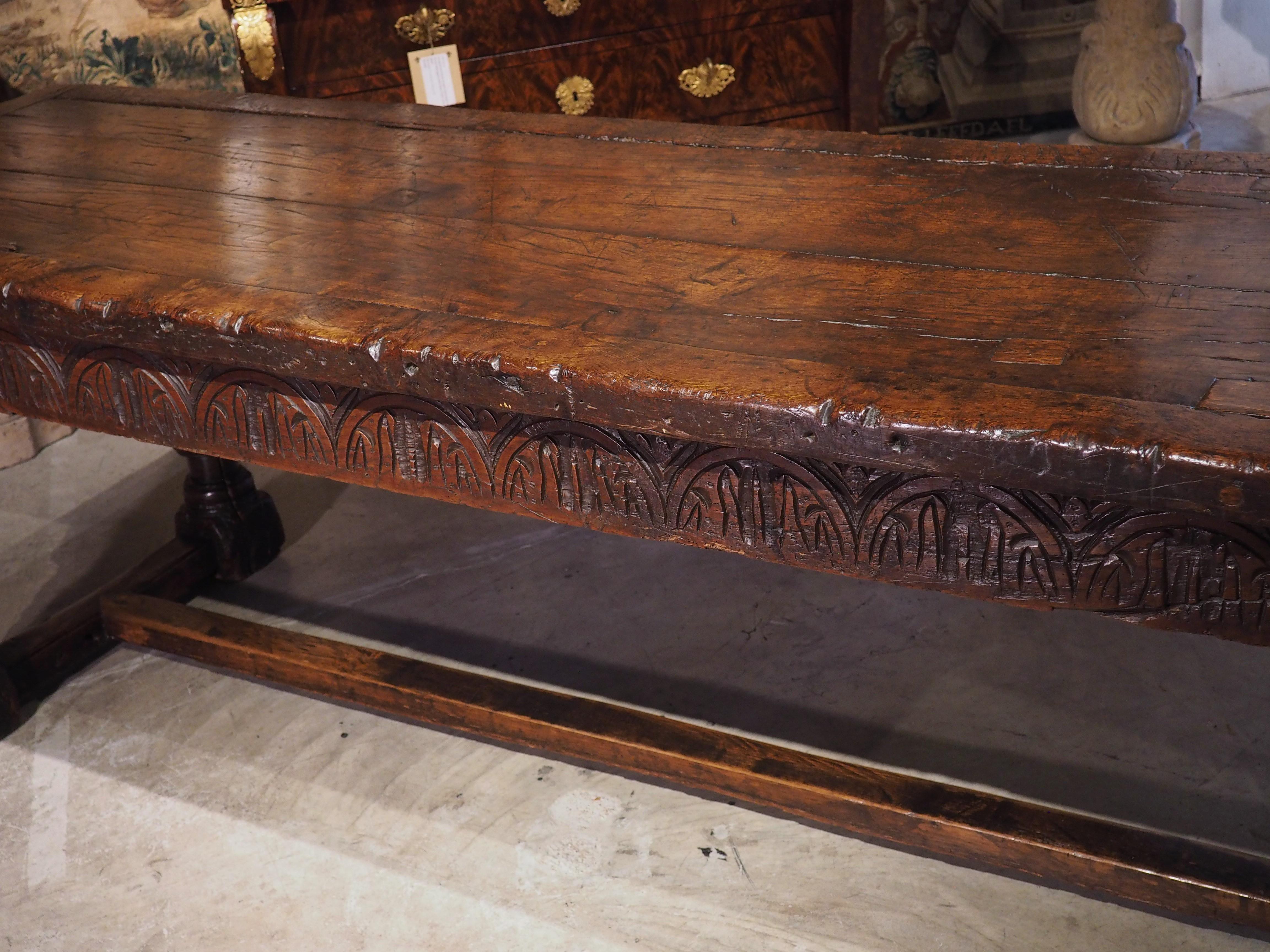 A Long 17th Century Carved Oak Baluster Leg Table from Flanders For Sale 4