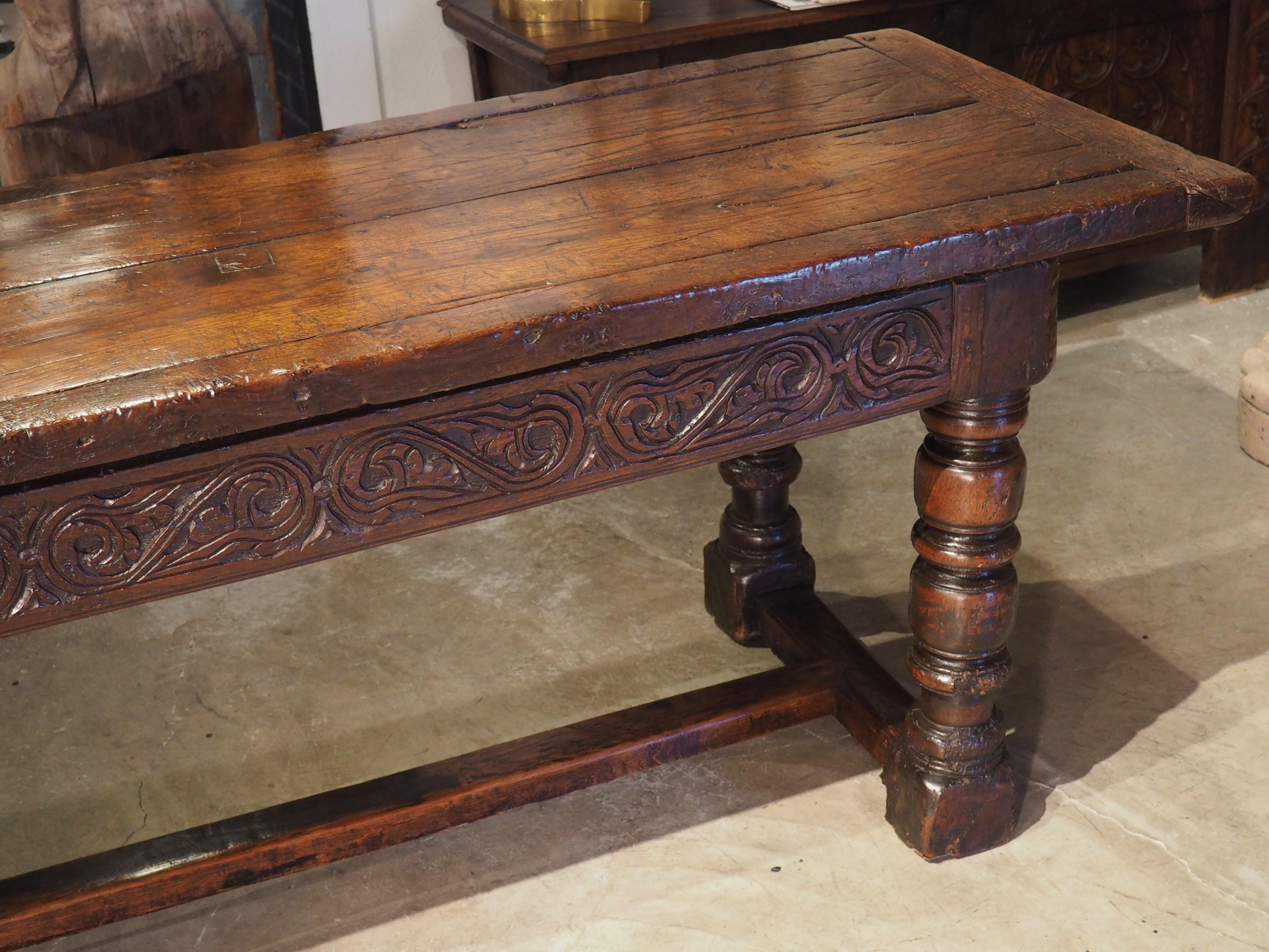 A Long 17th Century Carved Oak Baluster Leg Table from Flanders For Sale 7