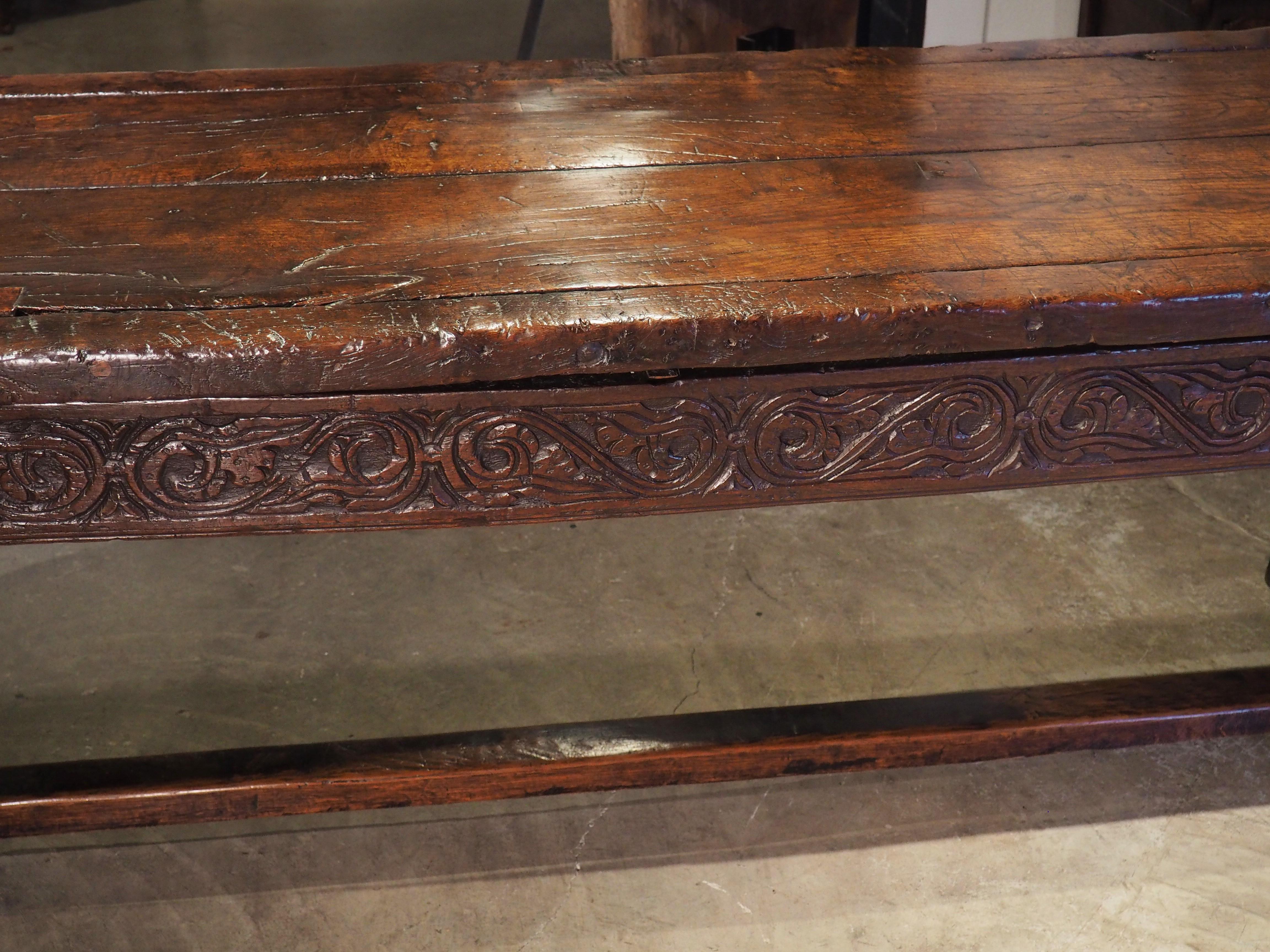 A Long 17th Century Carved Oak Baluster Leg Table from Flanders For Sale 8