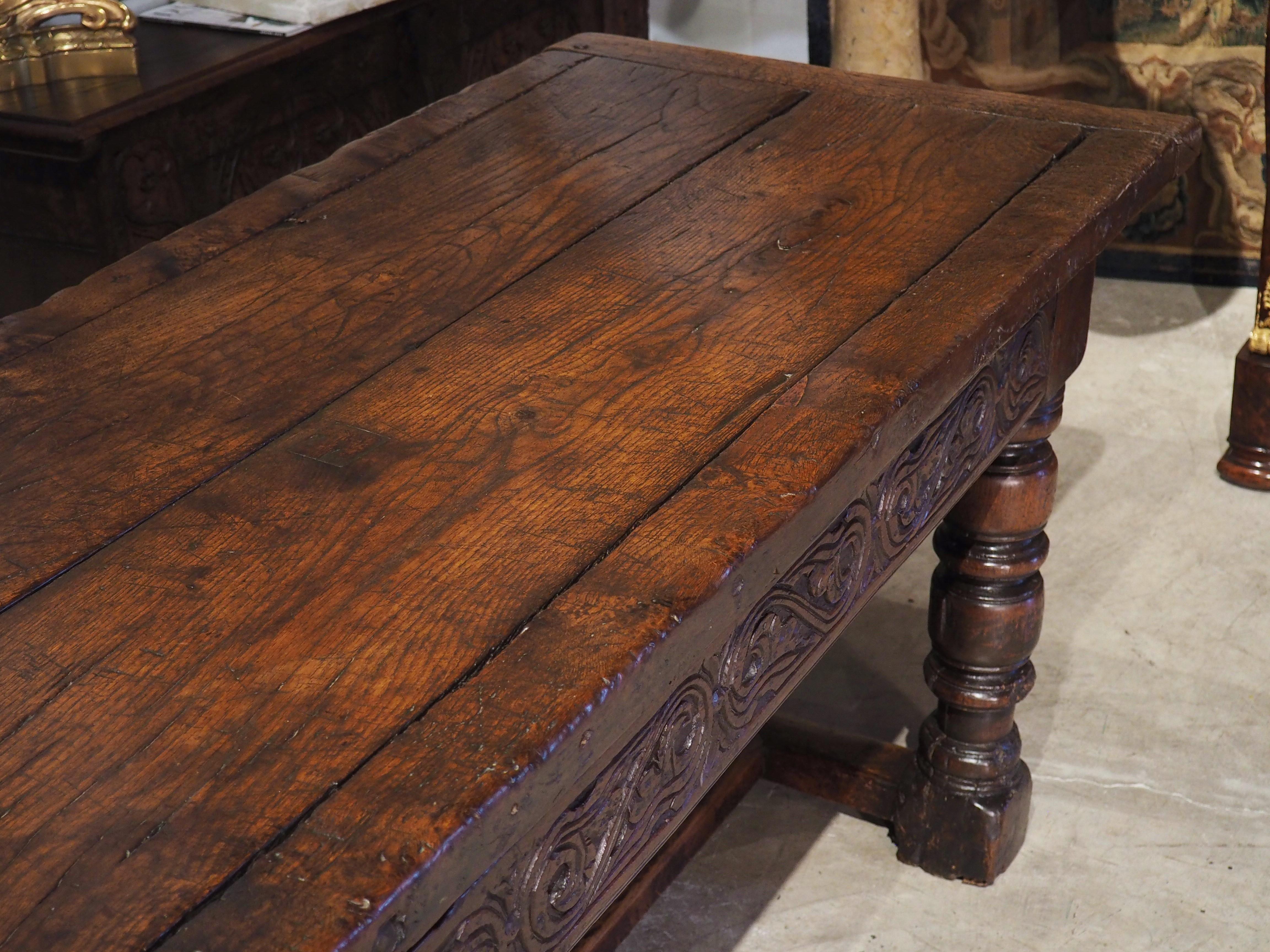 A Long 17th Century Carved Oak Baluster Leg Table from Flanders For Sale 9