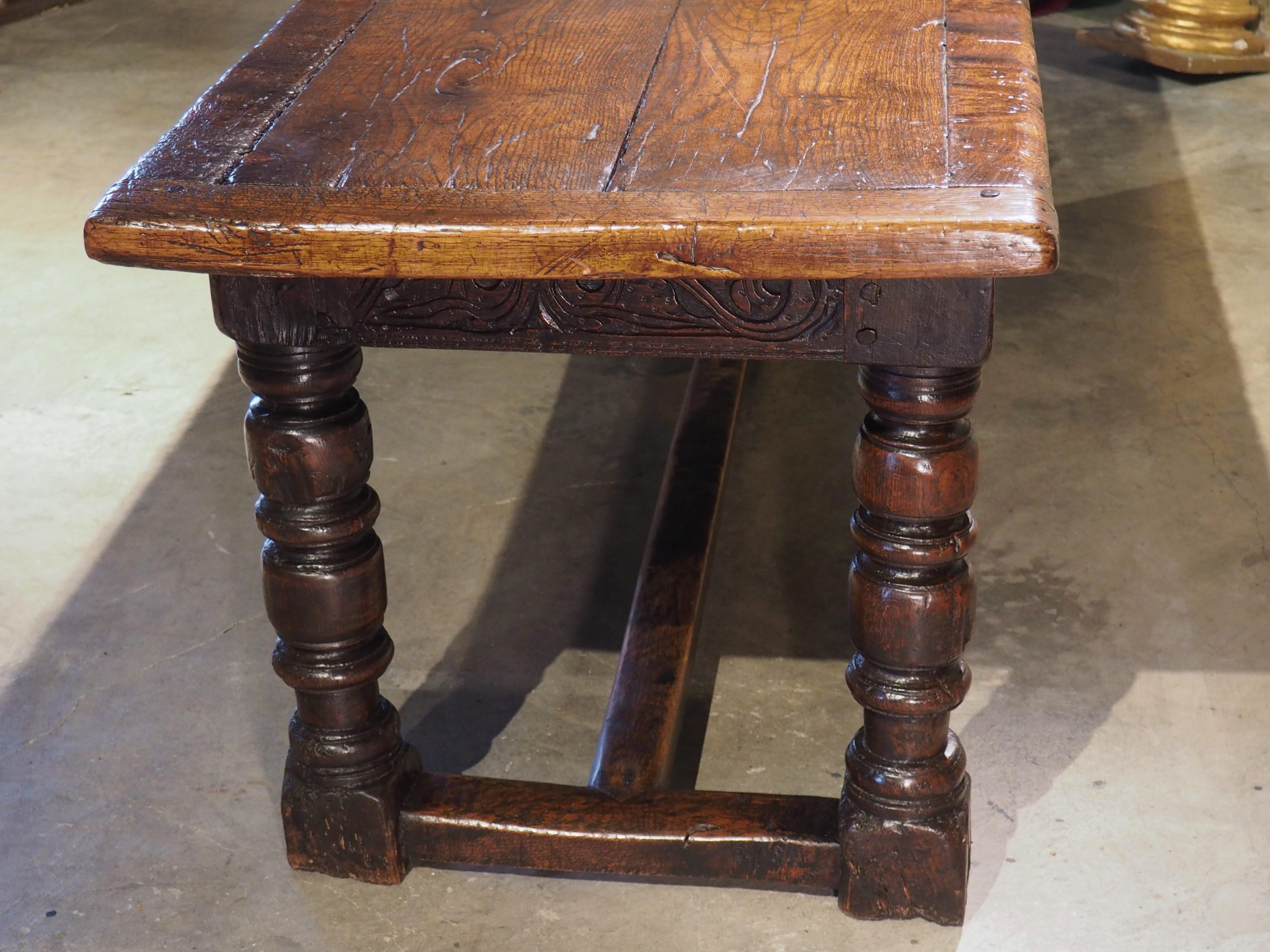 A Long 17th Century Carved Oak Baluster Leg Table from Flanders For Sale 10