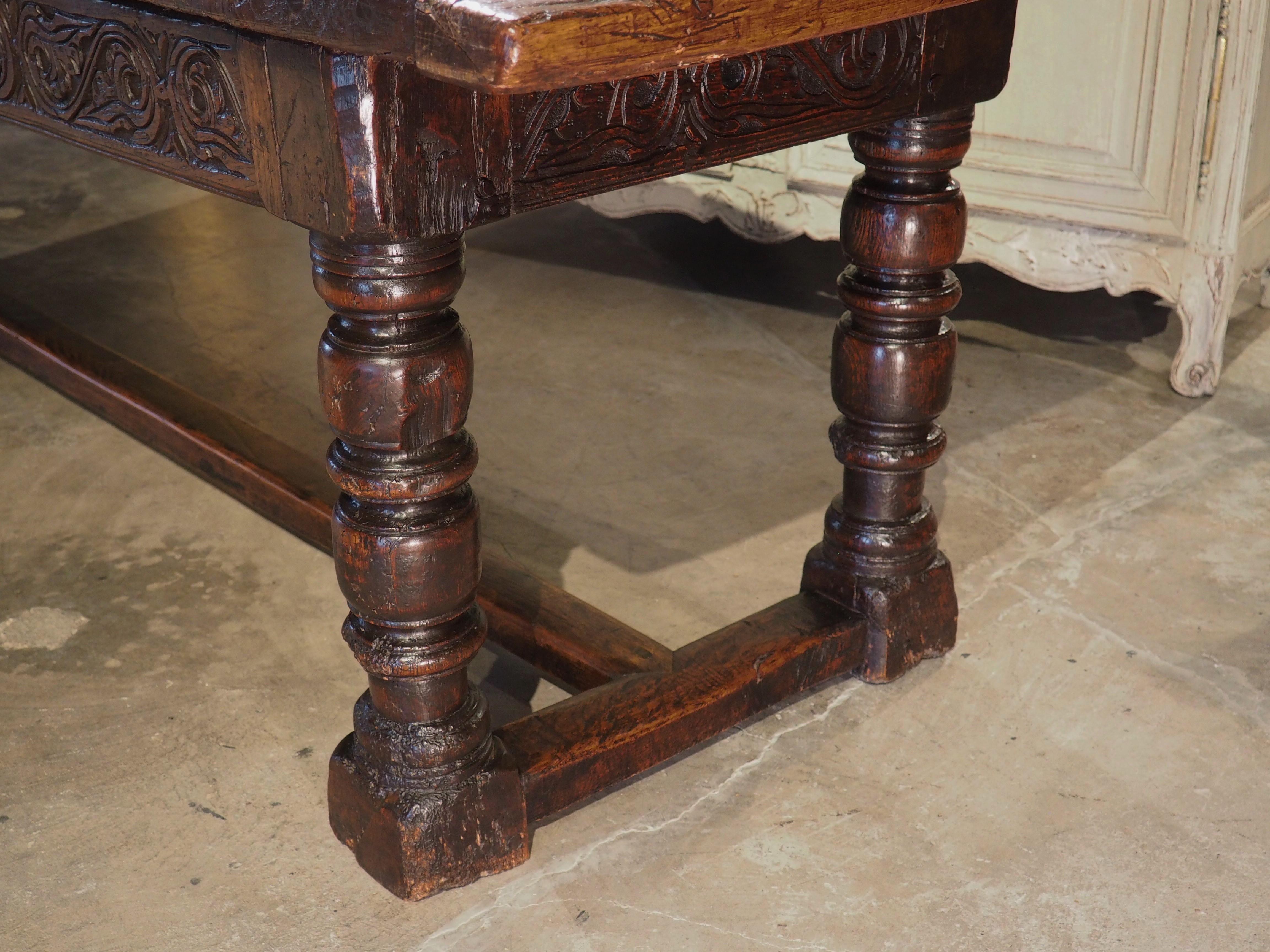 A Long 17th Century Carved Oak Baluster Leg Table from Flanders For Sale 11