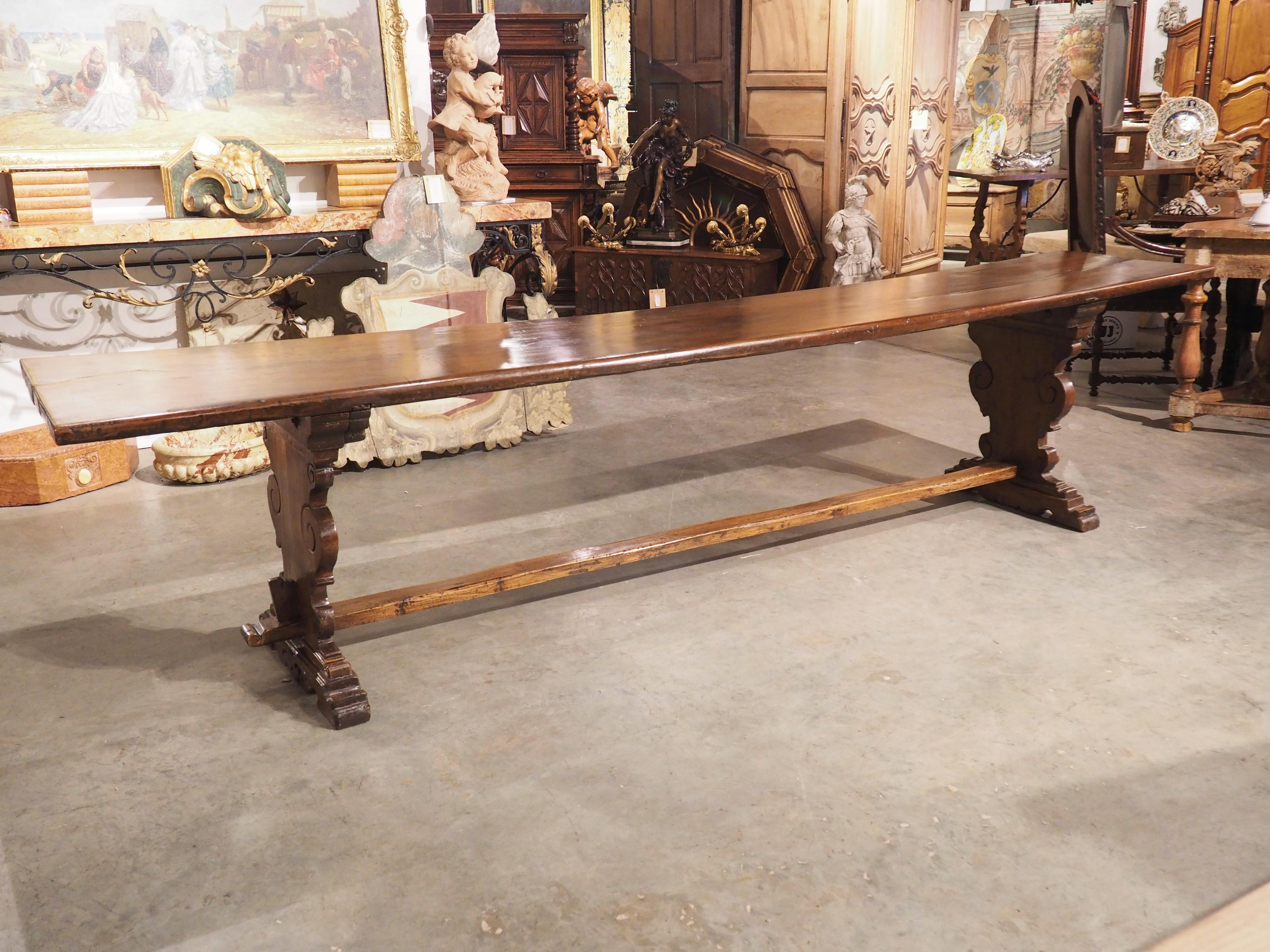 Long 17th Century Single Walnut Plank Refectory Table from Tuscany, Italy For Sale 8