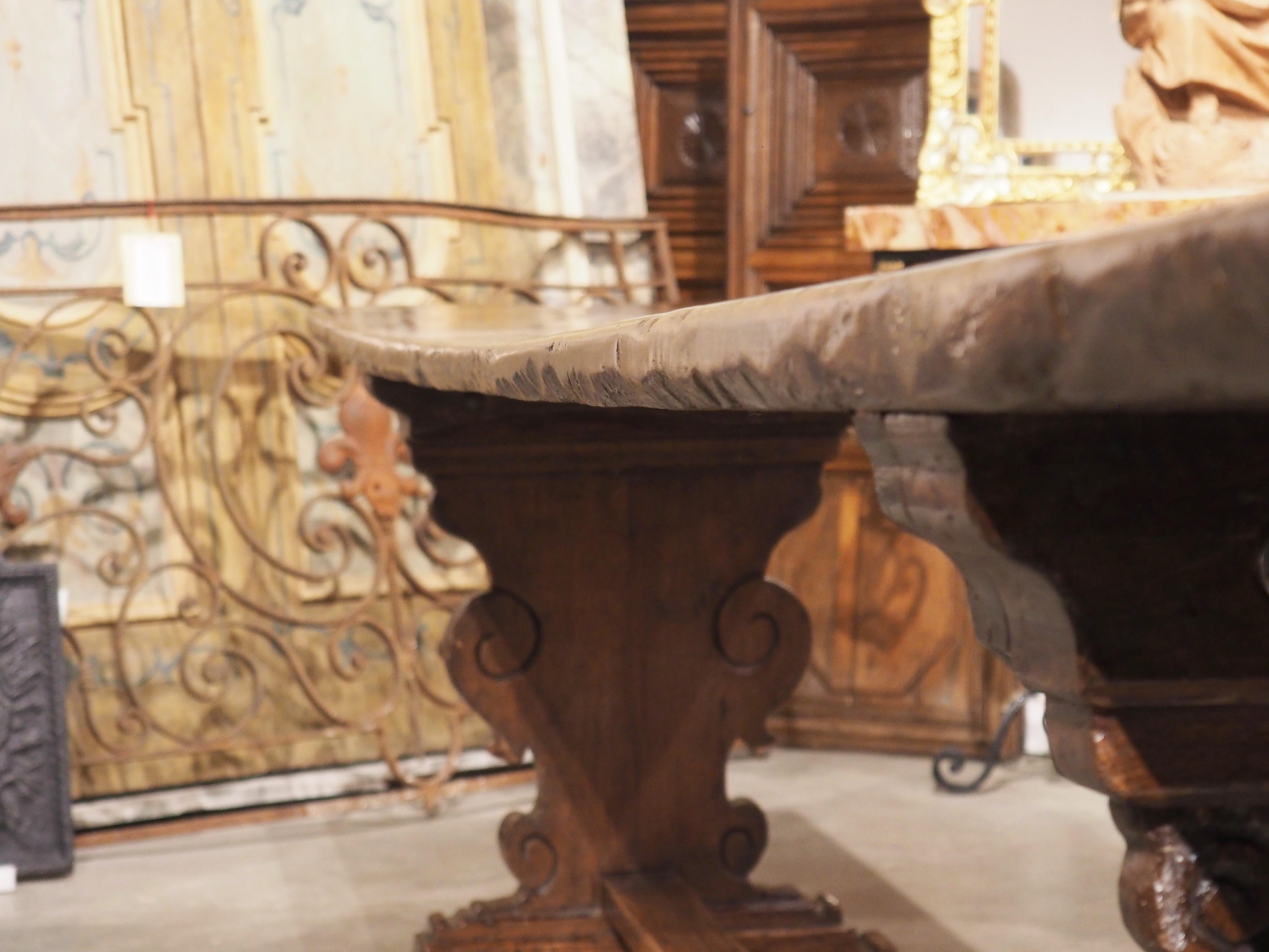 Long 17th Century Single Walnut Plank Refectory Table from Tuscany, Italy For Sale 11