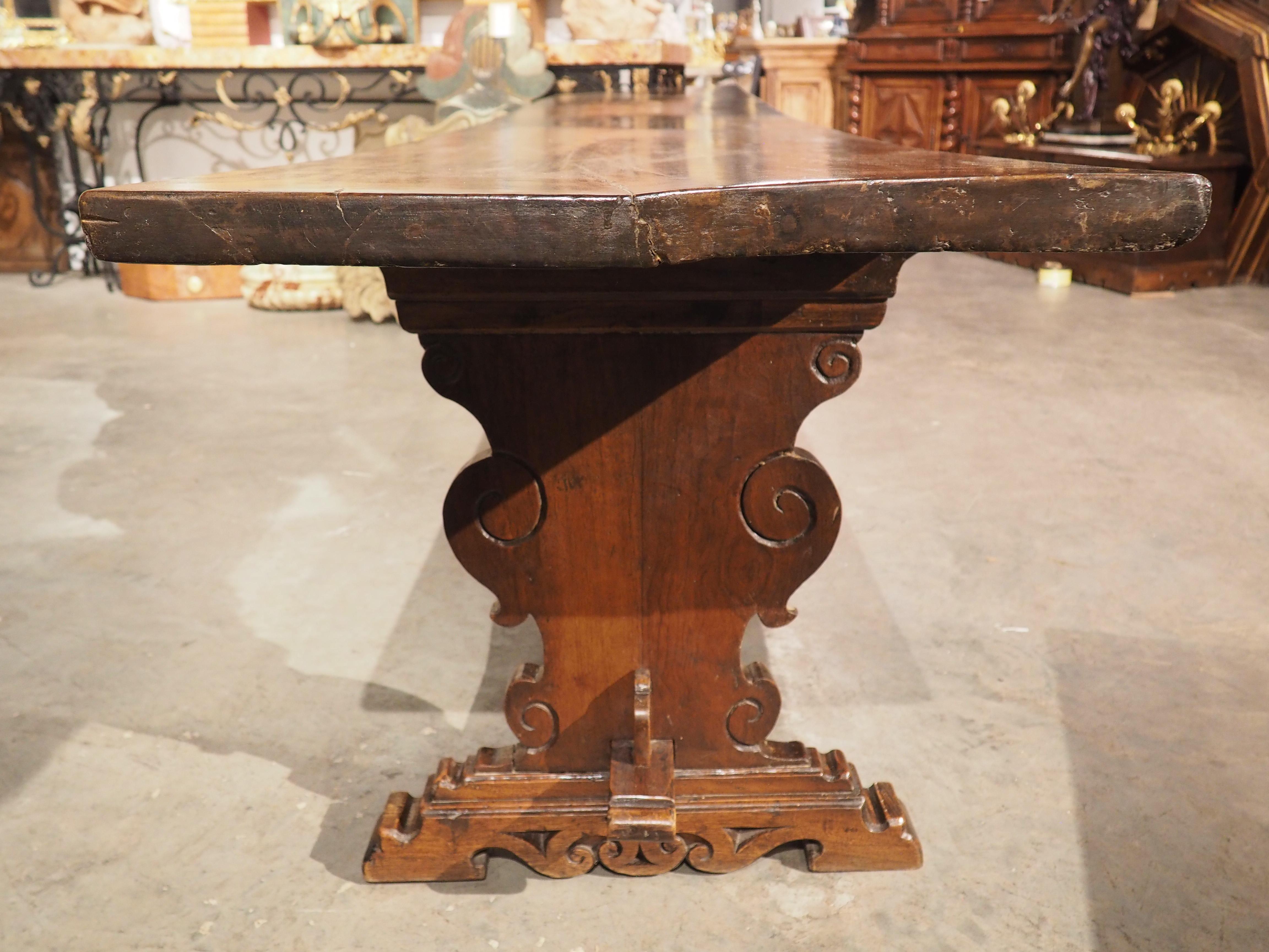 18th Century and Earlier Long 17th Century Single Walnut Plank Refectory Table from Tuscany, Italy For Sale