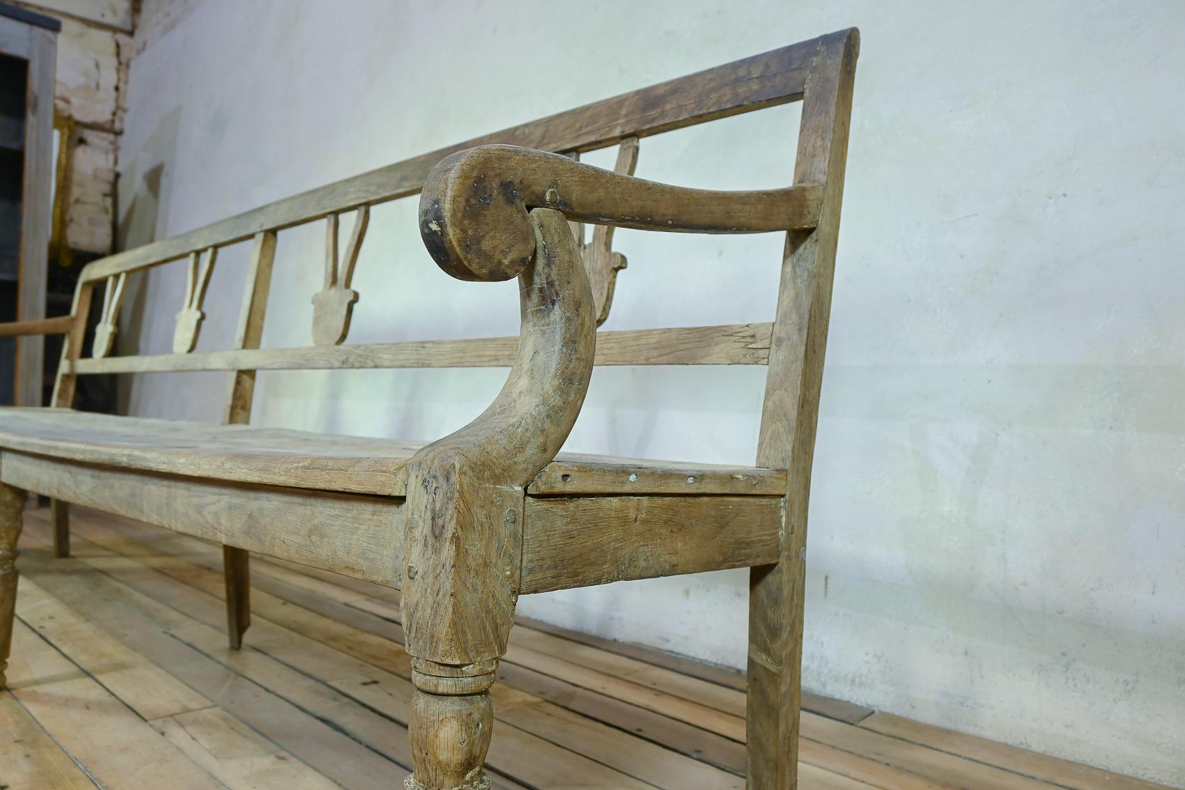 Long 19th Century Rustic Elm and Oak French Hall Bench 4