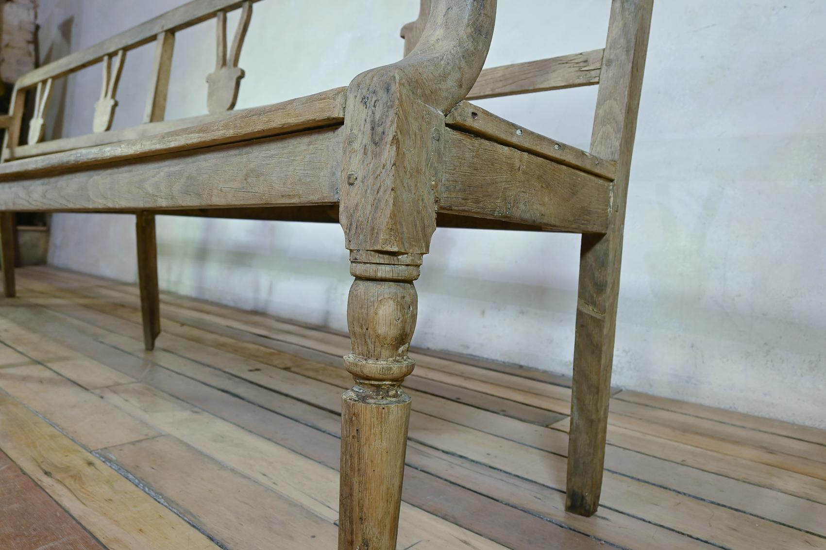 Long 19th Century Rustic Elm and Oak French Hall Bench 5