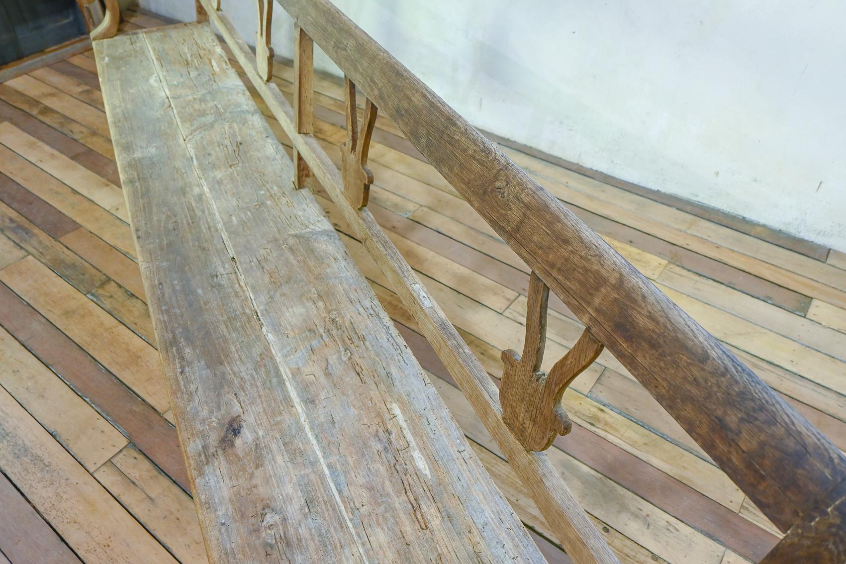 Long 19th Century Rustic Elm and Oak French Hall Bench 7