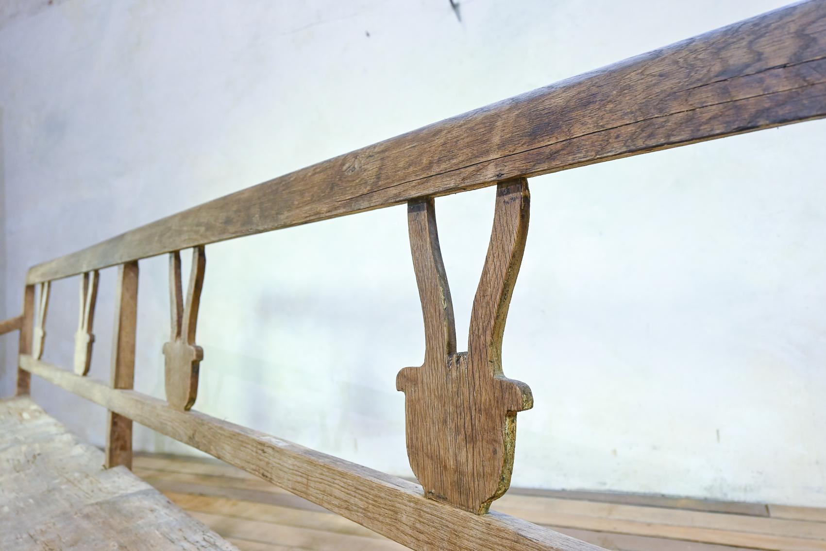 Long 19th Century Rustic Elm and Oak French Hall Bench 8
