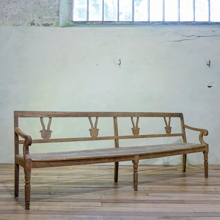 Long 19th Century Rustic Elm and Oak French Hall Bench at 1stDibs