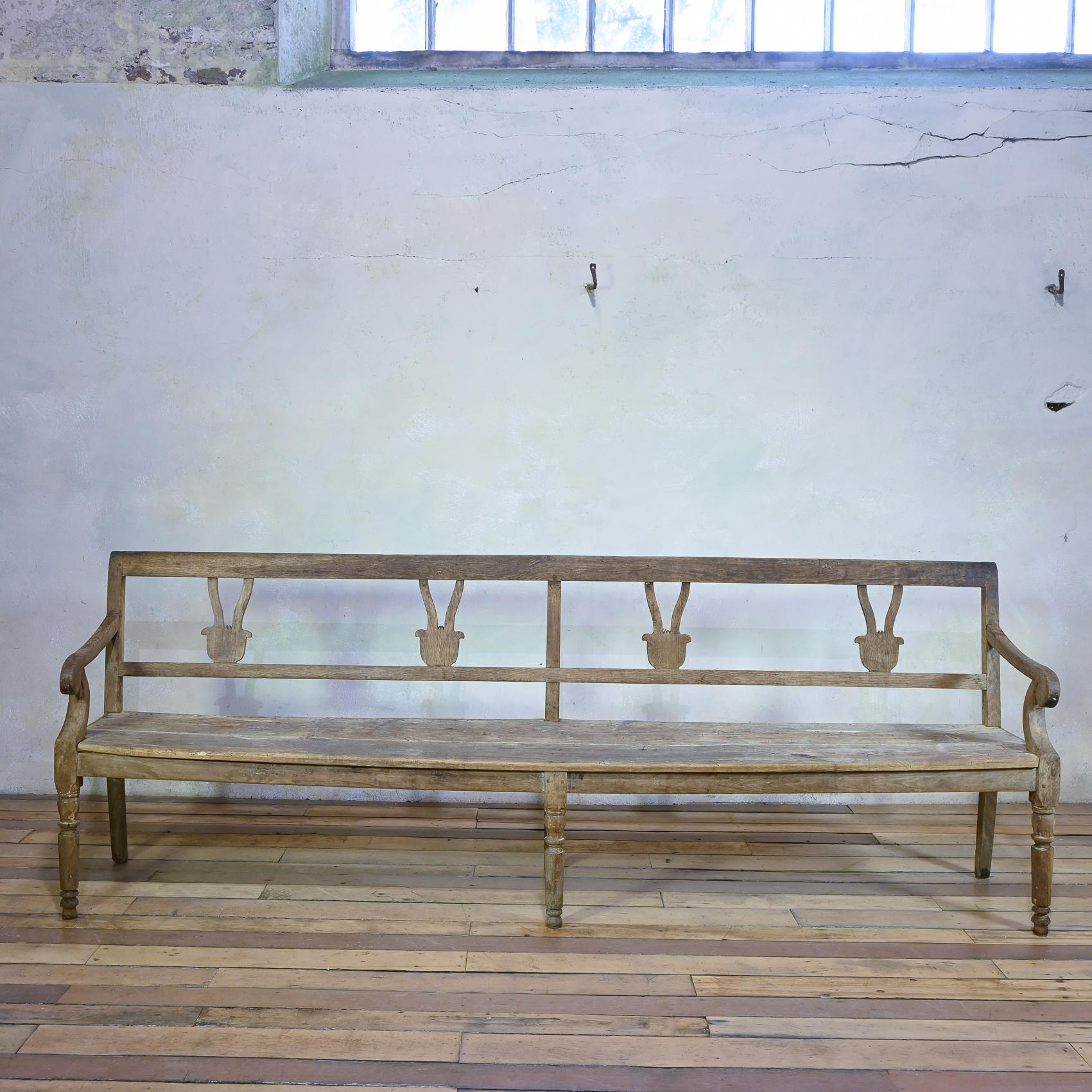 Long 19th Century Rustic Elm and Oak French Hall Bench 1