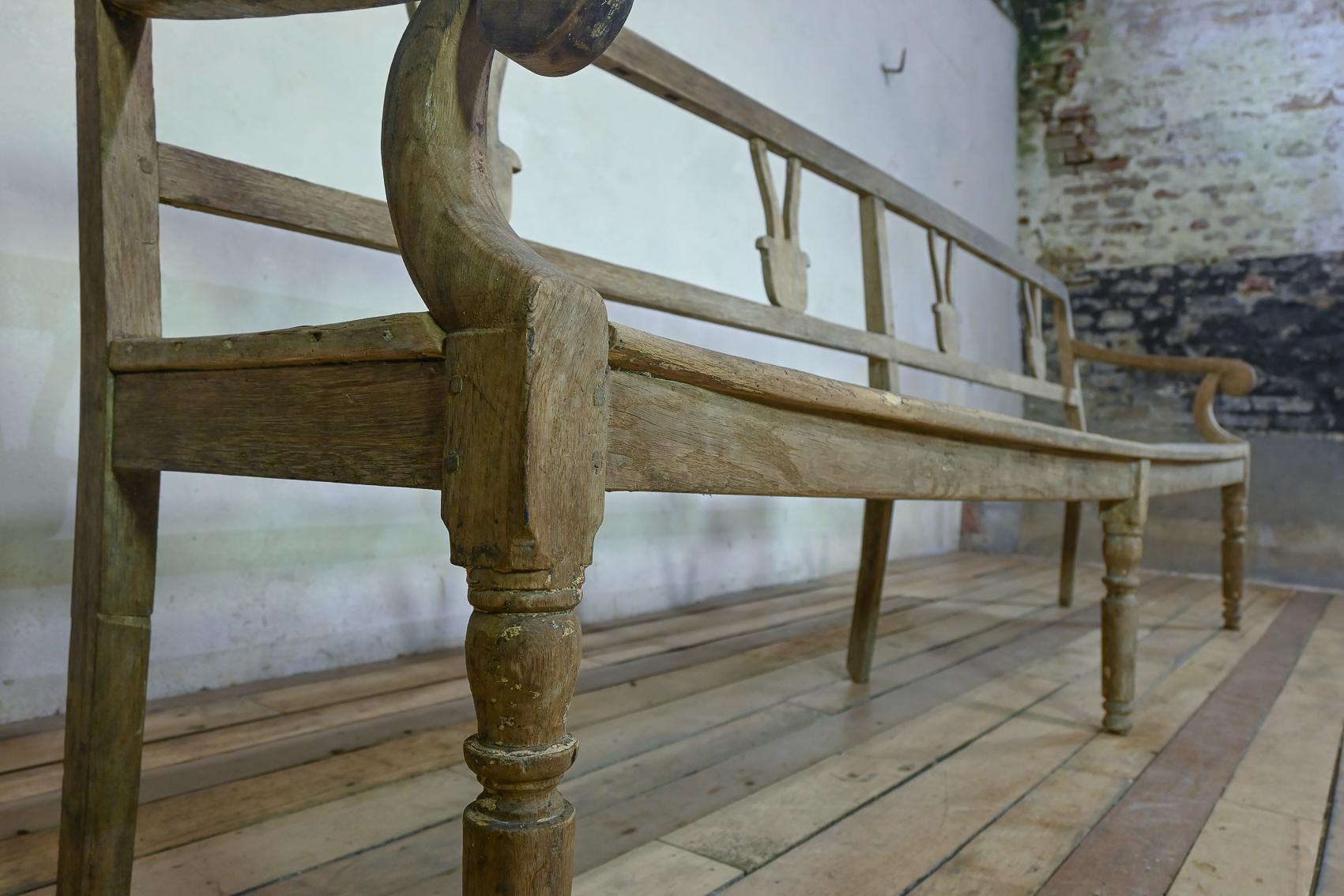 Long 19th Century Rustic Elm and Oak French Hall Bench 2