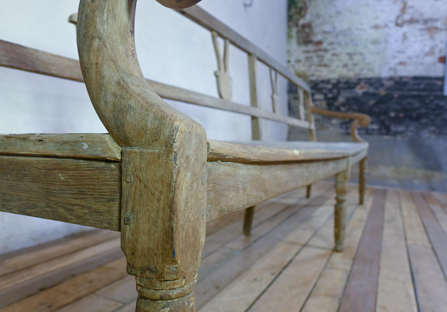 Long 19th Century Rustic Elm and Oak French Hall Bench 3