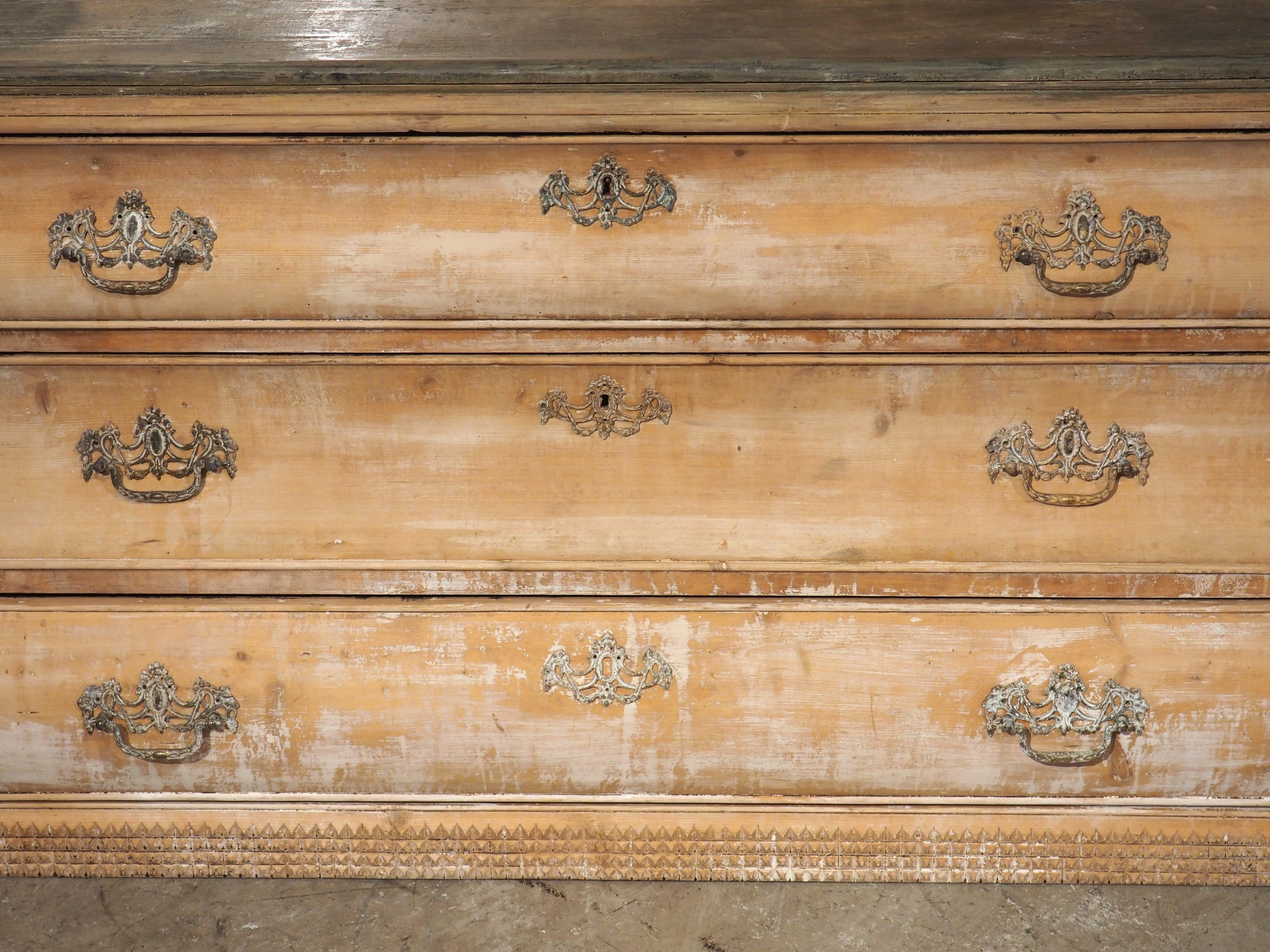 19th Century A Long Antique Dutch Chest of Drawers with Partial Whitewash, Circa 1890
