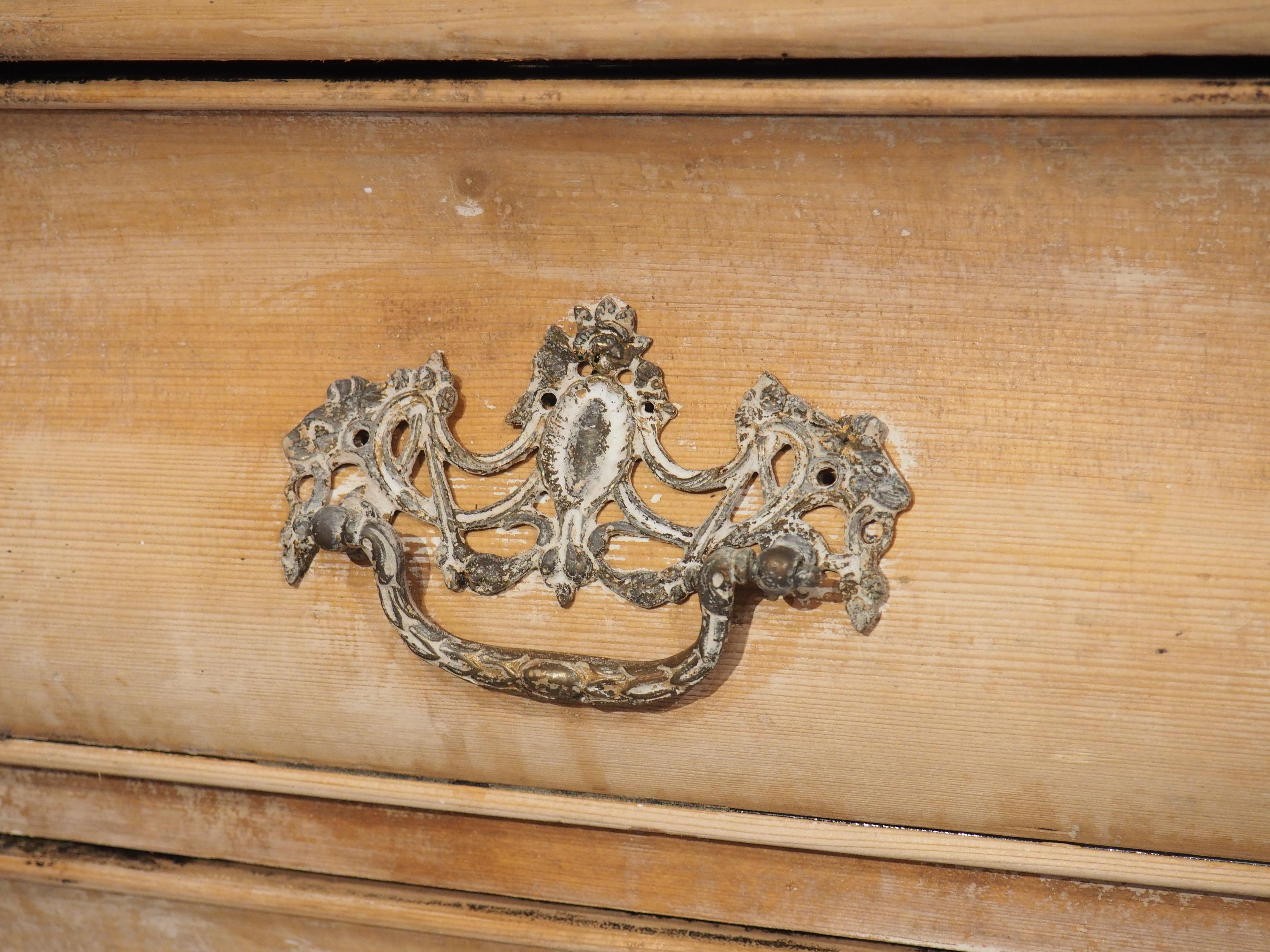 A Long Antique Dutch Chest of Drawers with Partial Whitewash, Circa 1890 1