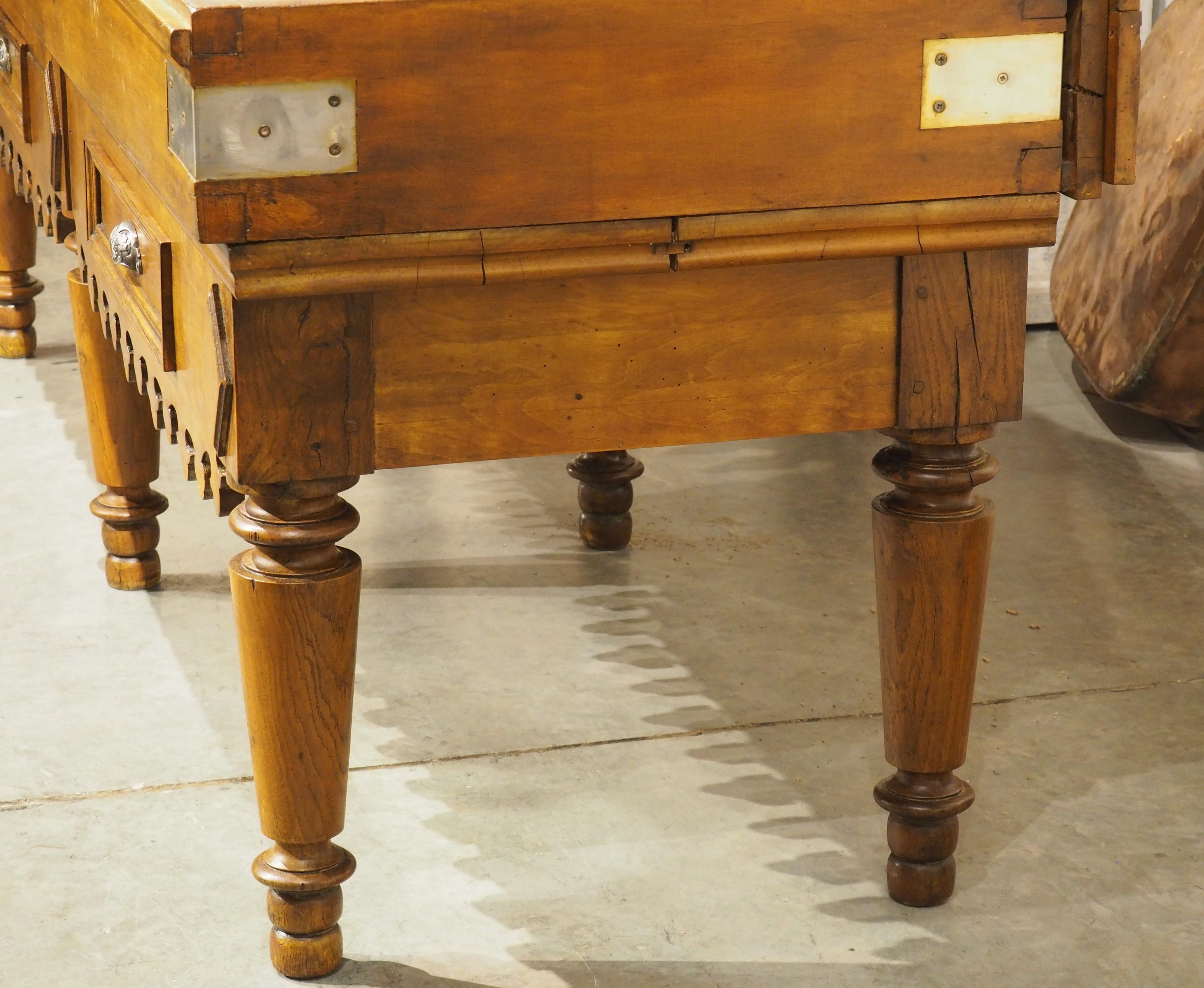 A Long Antique French Double Butcher Block Table, Billot de Boucher, Circa 1900 For Sale 13