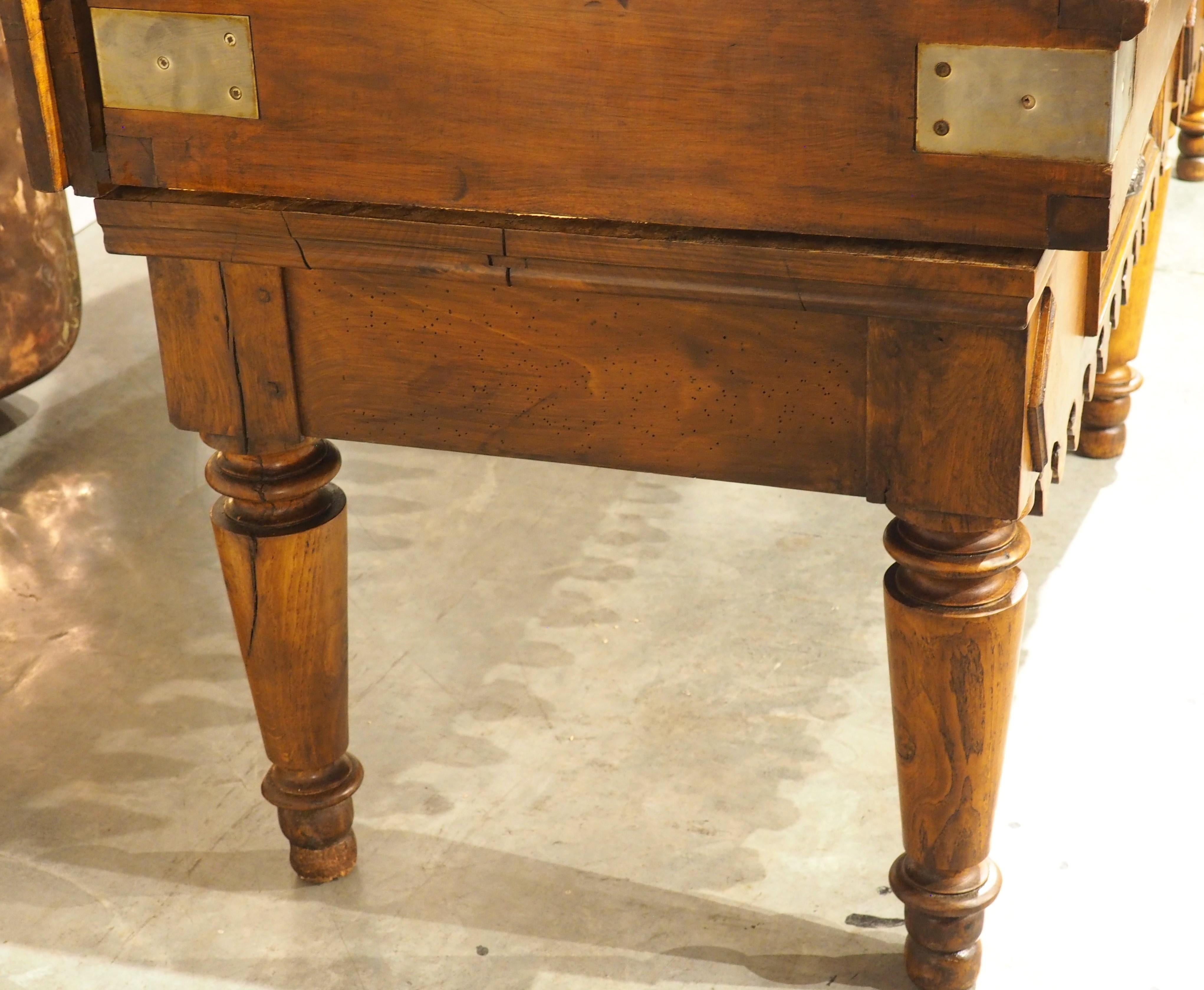 A Long Antique French Double Butcher Block Table, Billot de Boucher, Circa 1900 For Sale 14