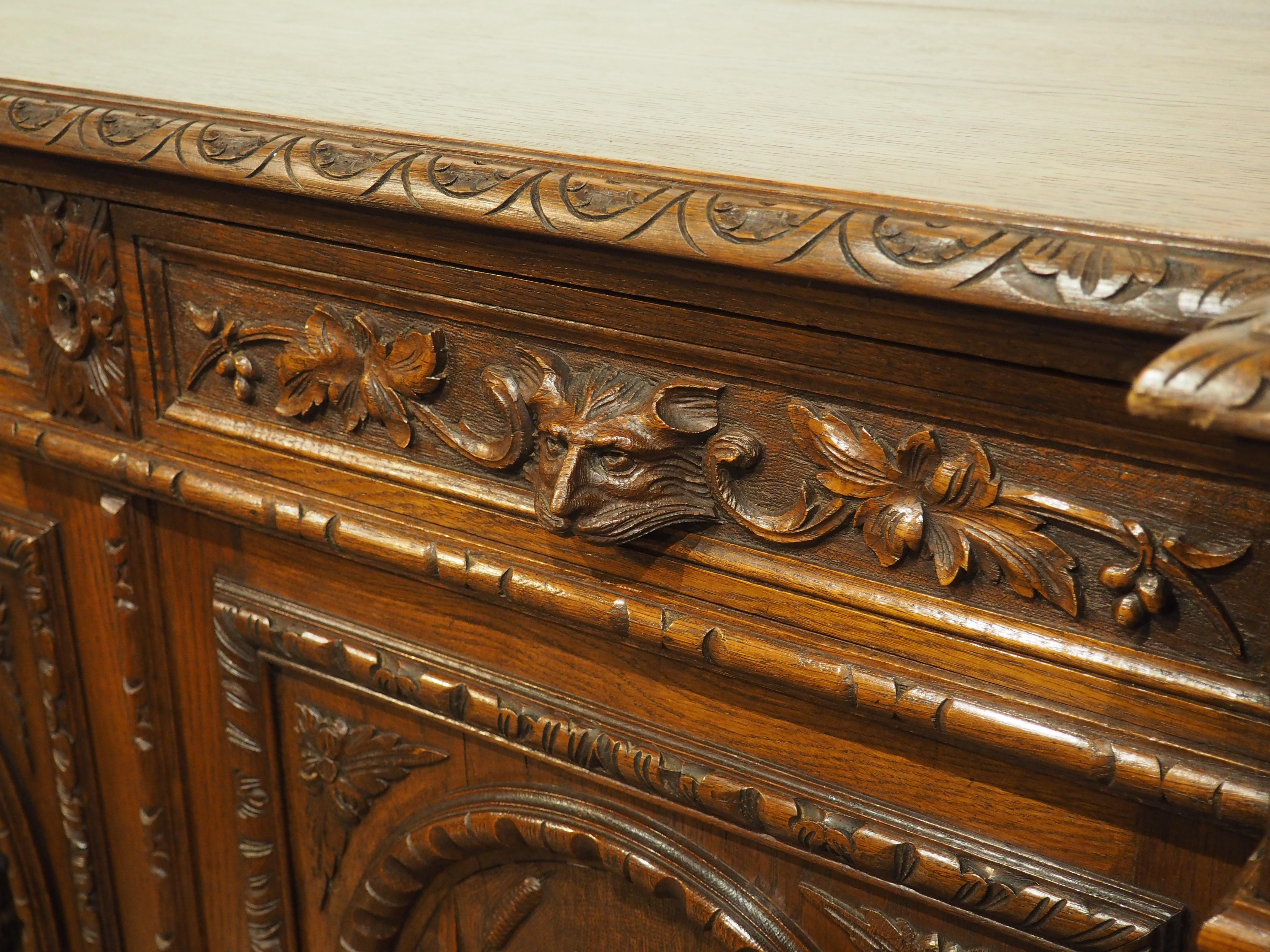 A Long Antique French Oak Hunting Lodge Buffet Enfilade, Circa 1890 5