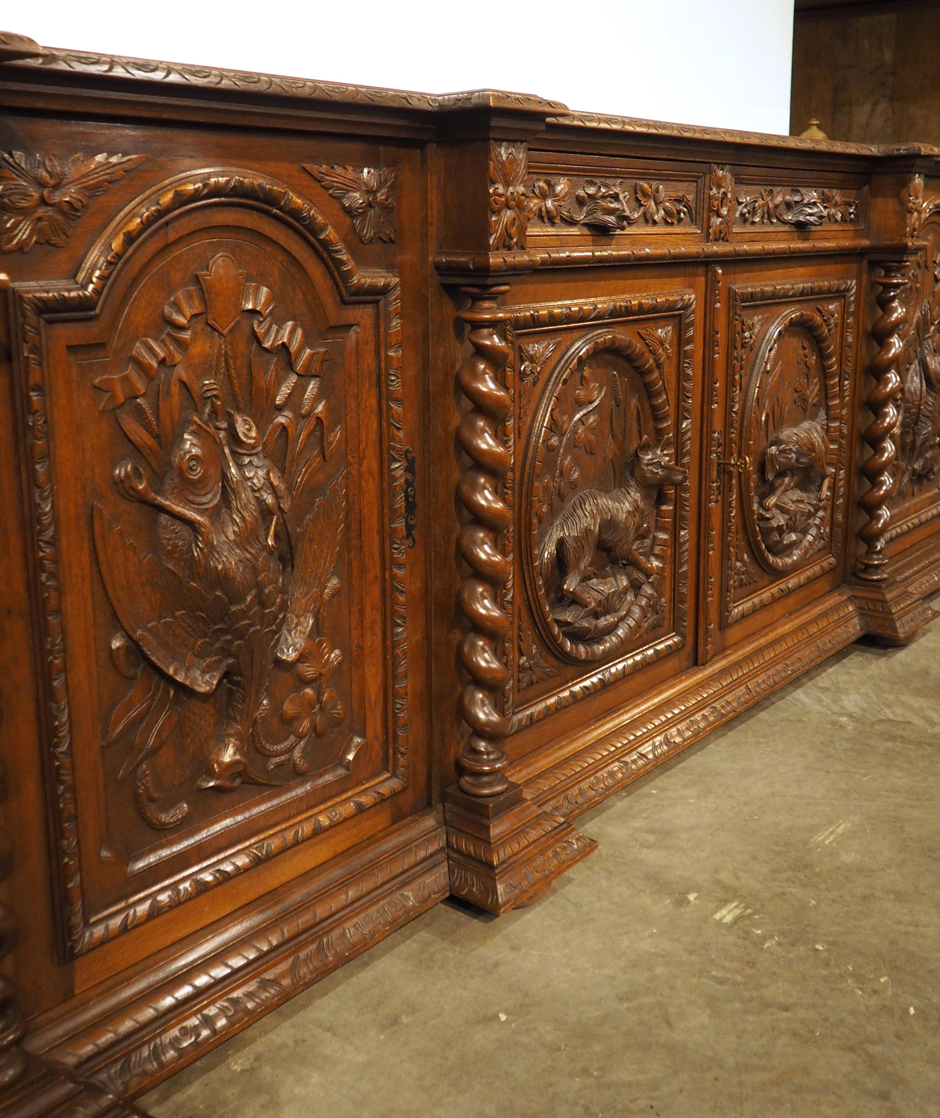 A Long Antique French Oak Hunting Lodge Buffet Enfilade, Circa 1890 8