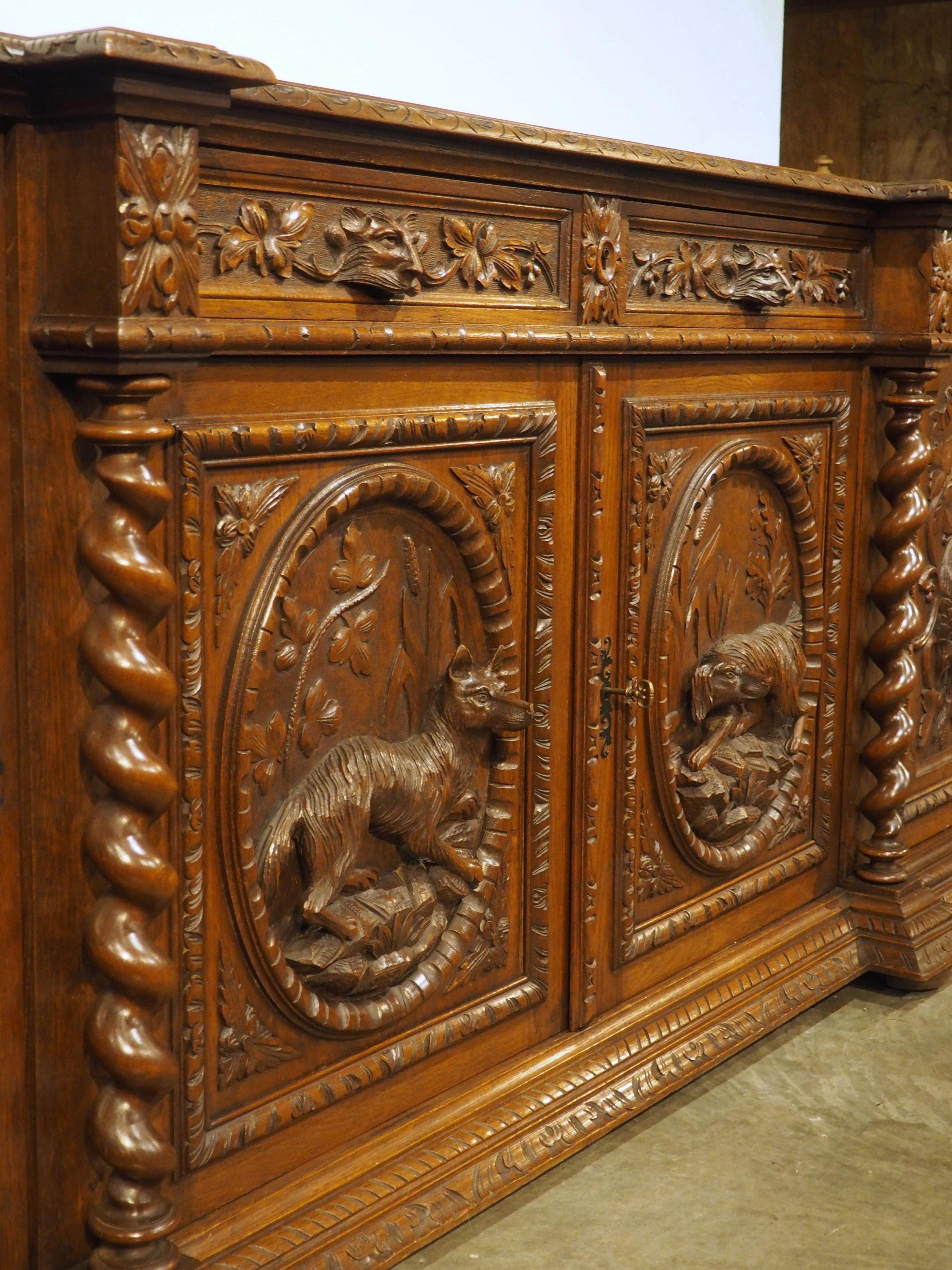 A Long Antique French Oak Hunting Lodge Buffet Enfilade, Circa 1890 9