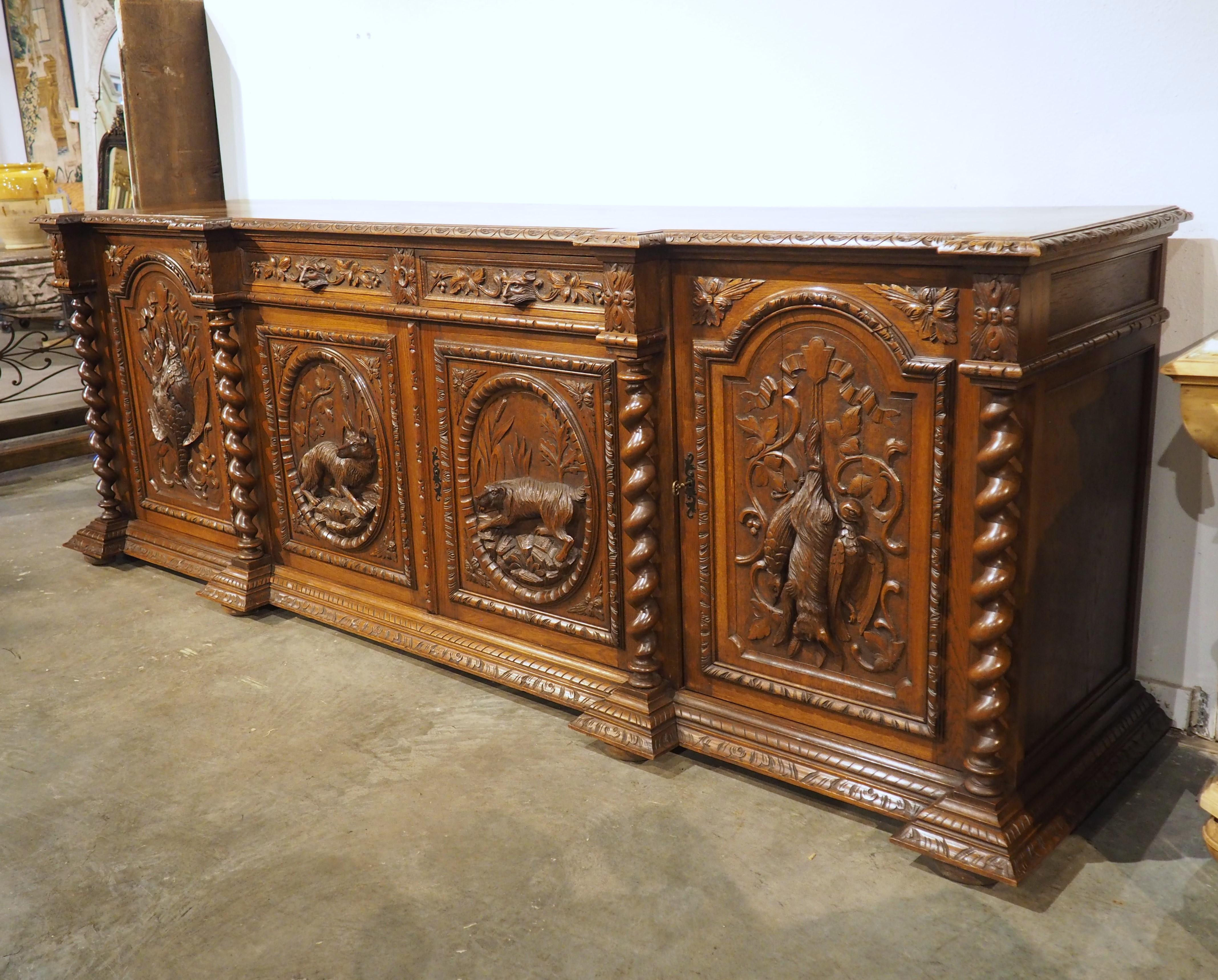 A Long Antique French Oak Hunting Lodge Buffet Enfilade, Circa 1890 13