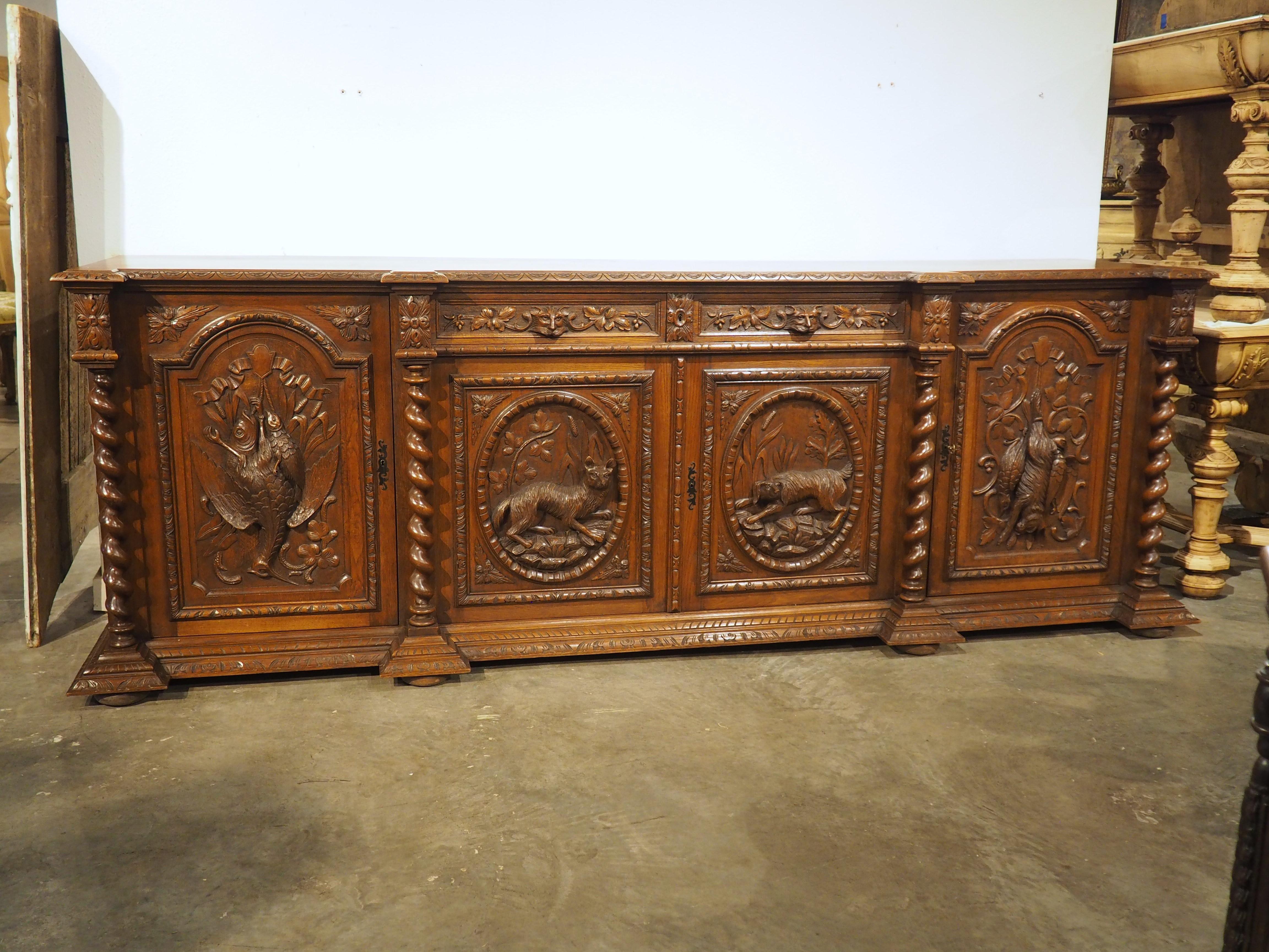 A Long Antique French Oak Hunting Lodge Buffet Enfilade, Circa 1890 14
