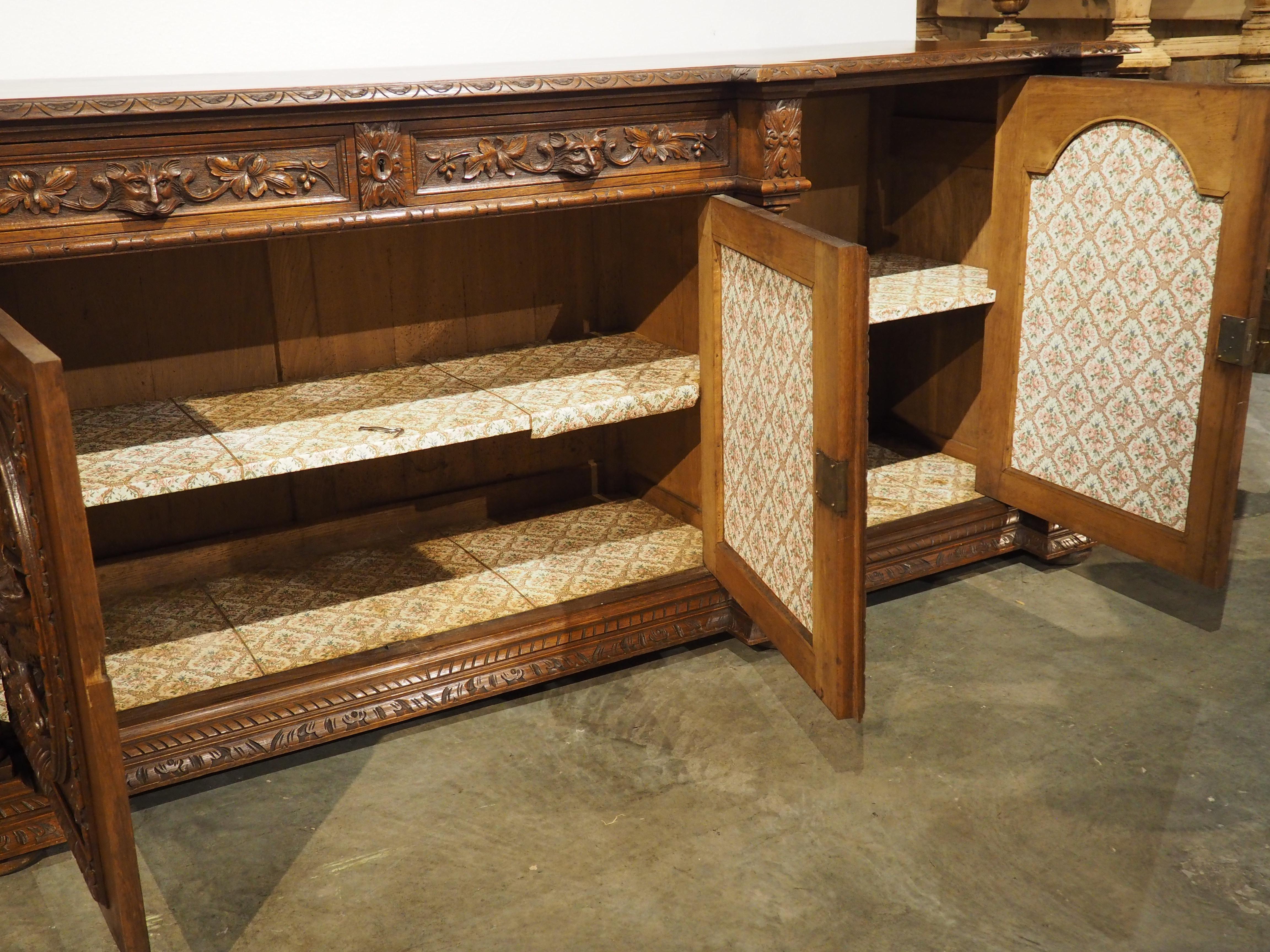Hand-Carved A Long Antique French Oak Hunting Lodge Buffet Enfilade, Circa 1890