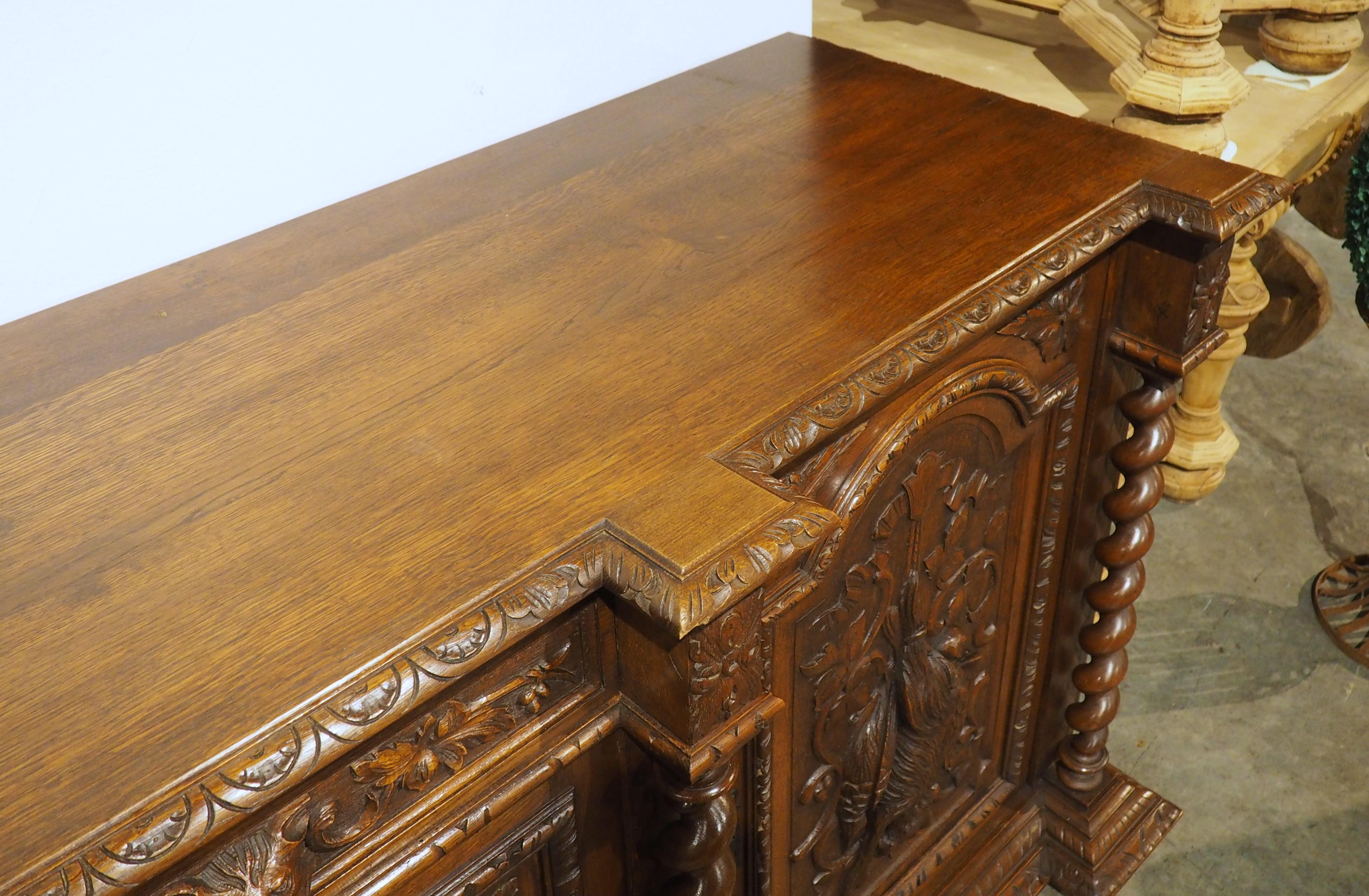 Wood A Long Antique French Oak Hunting Lodge Buffet Enfilade, Circa 1890