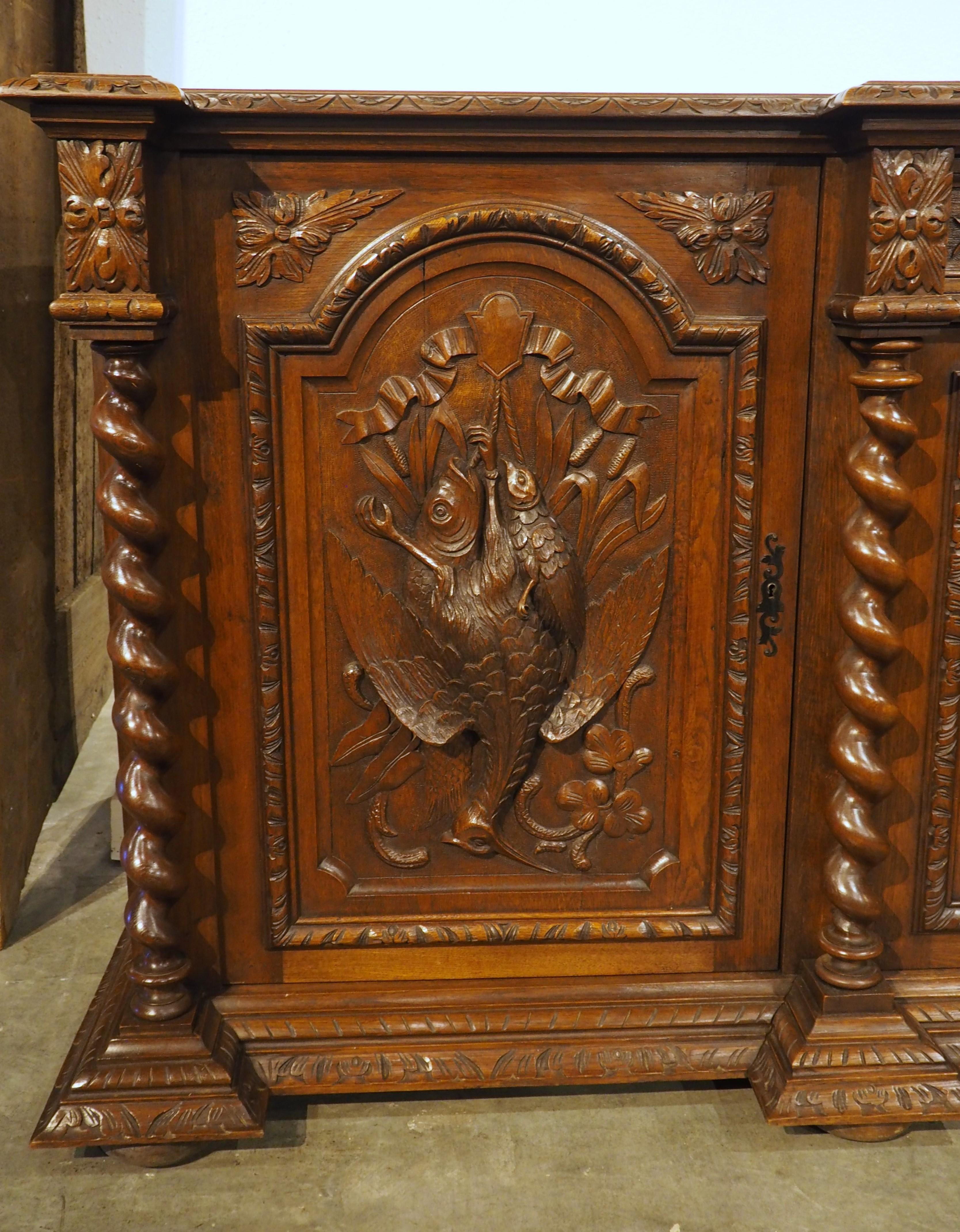 A Long Antique French Oak Hunting Lodge Buffet Enfilade, Circa 1890 1