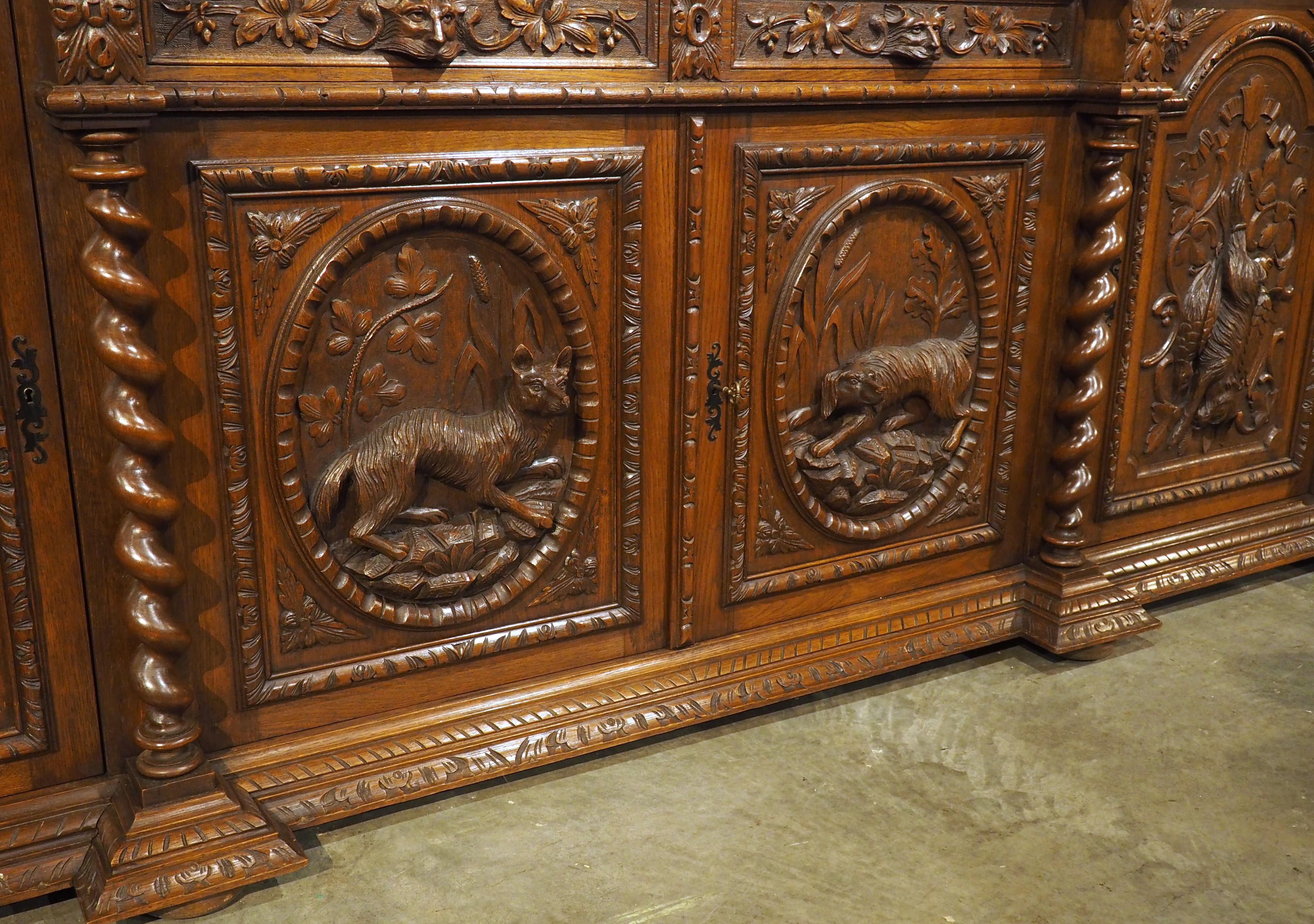 A Long Antique French Oak Hunting Lodge Buffet Enfilade, Circa 1890 2