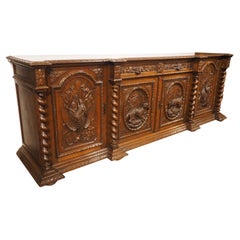 A Long Antique French Oak Hunting Lodge Buffet Enfilade, Circa 1890