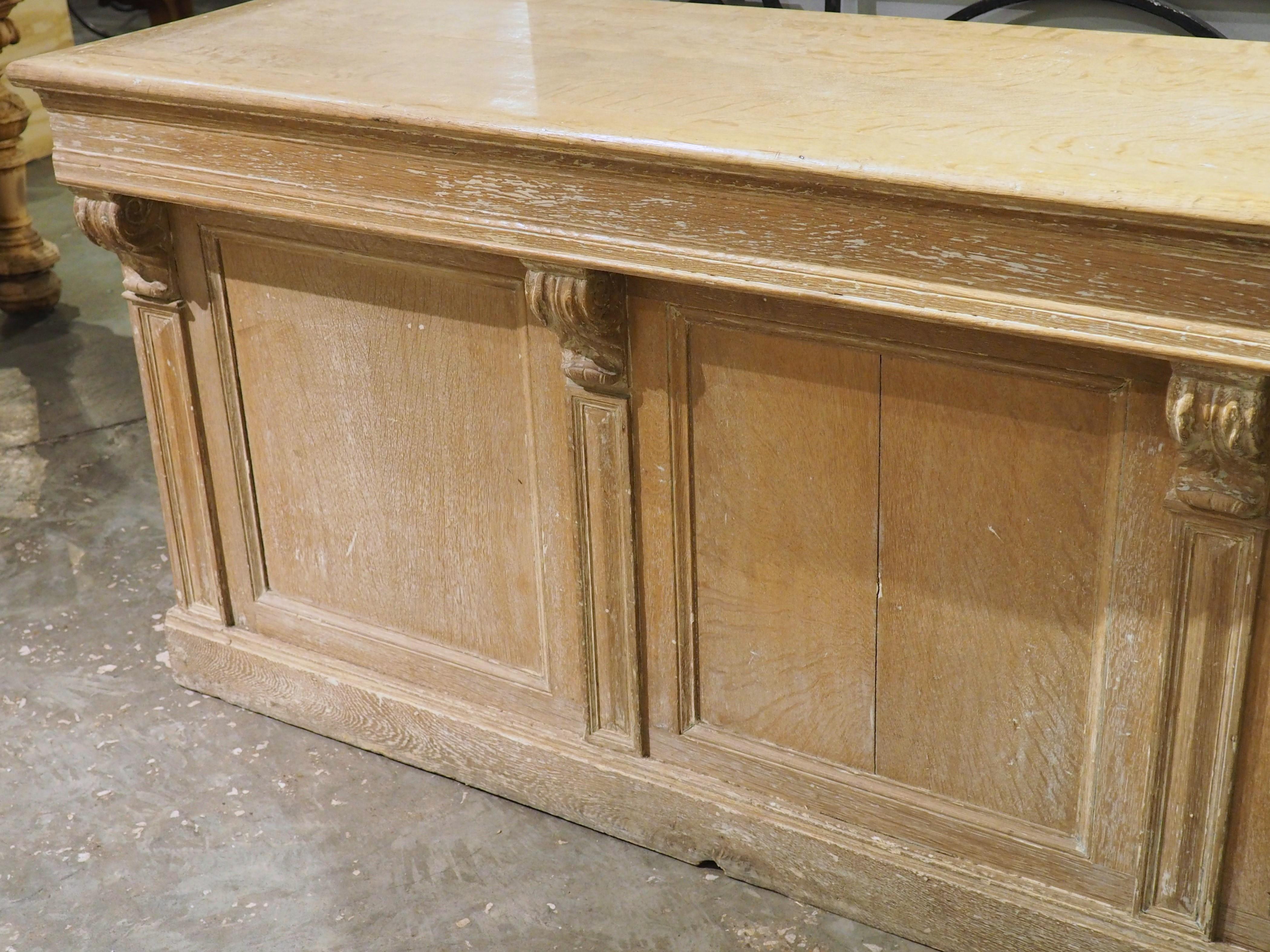 A Long Antique French Oak Shop Counter, Circa 1900, 124.5 Inches For Sale 4