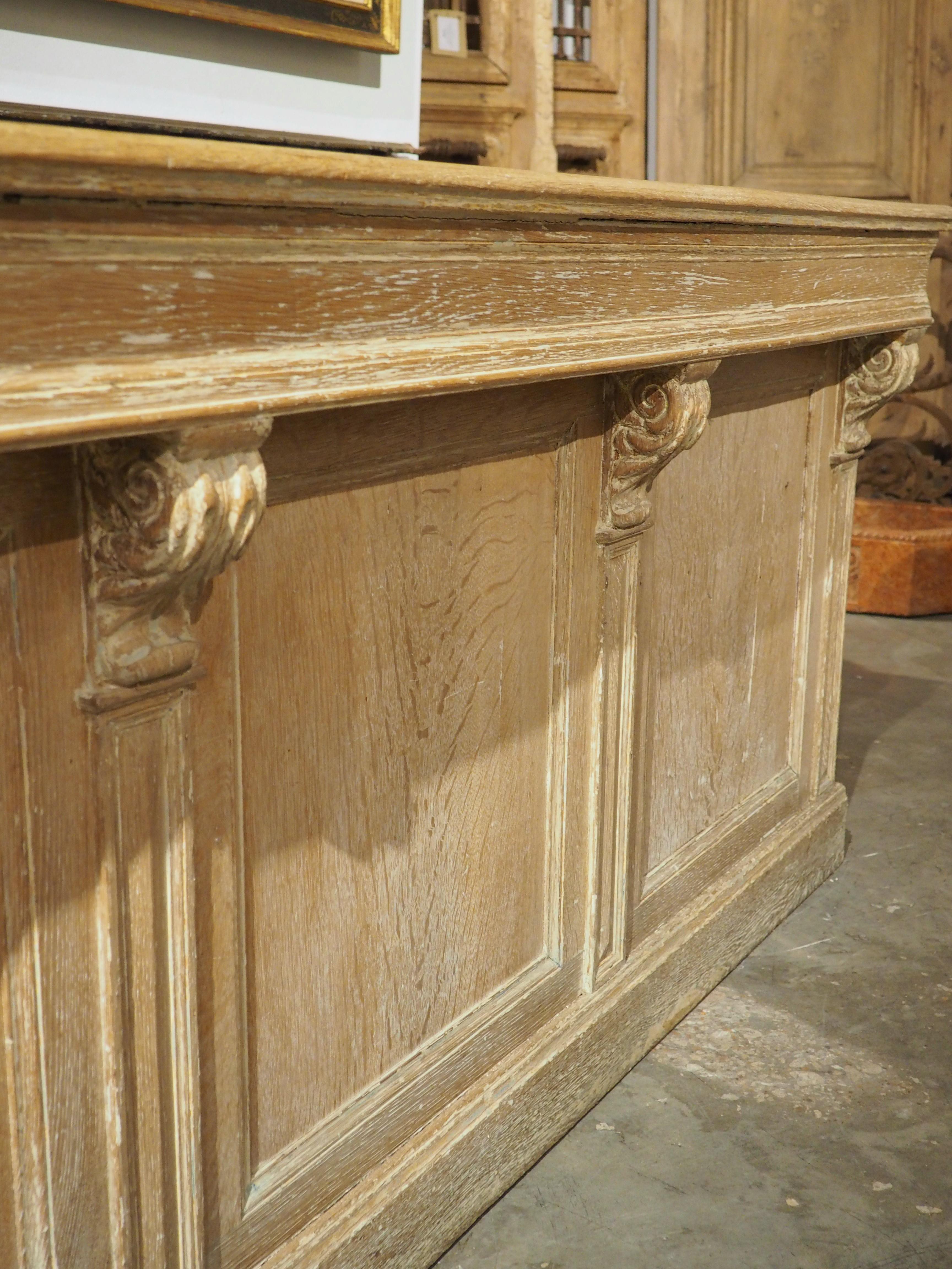 A Long Antique French Oak Shop Counter, Circa 1900, 124.5 Inches For Sale 5