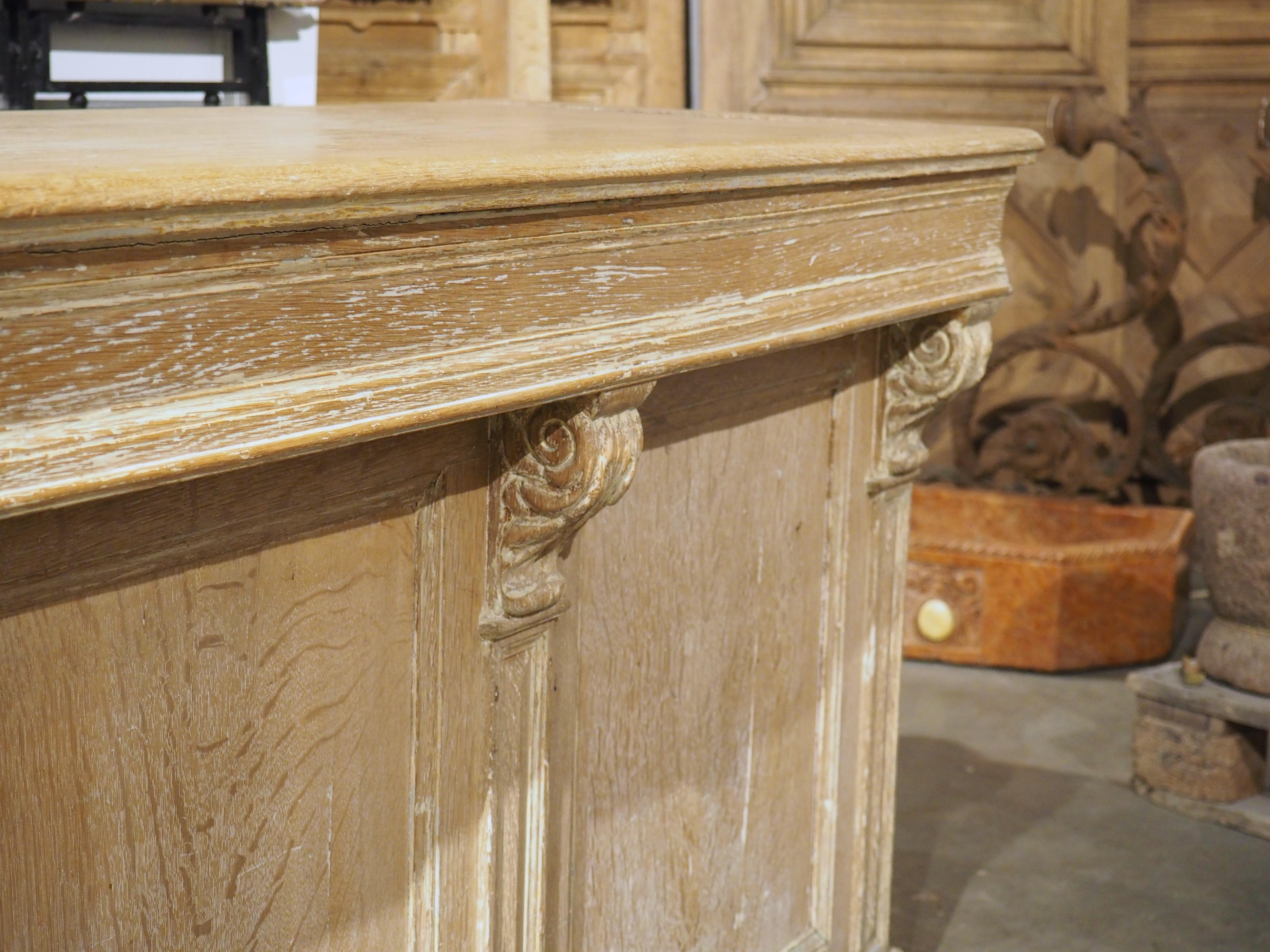 A Long Antique French Oak Shop Counter, Circa 1900, 124.5 Inches For Sale 7