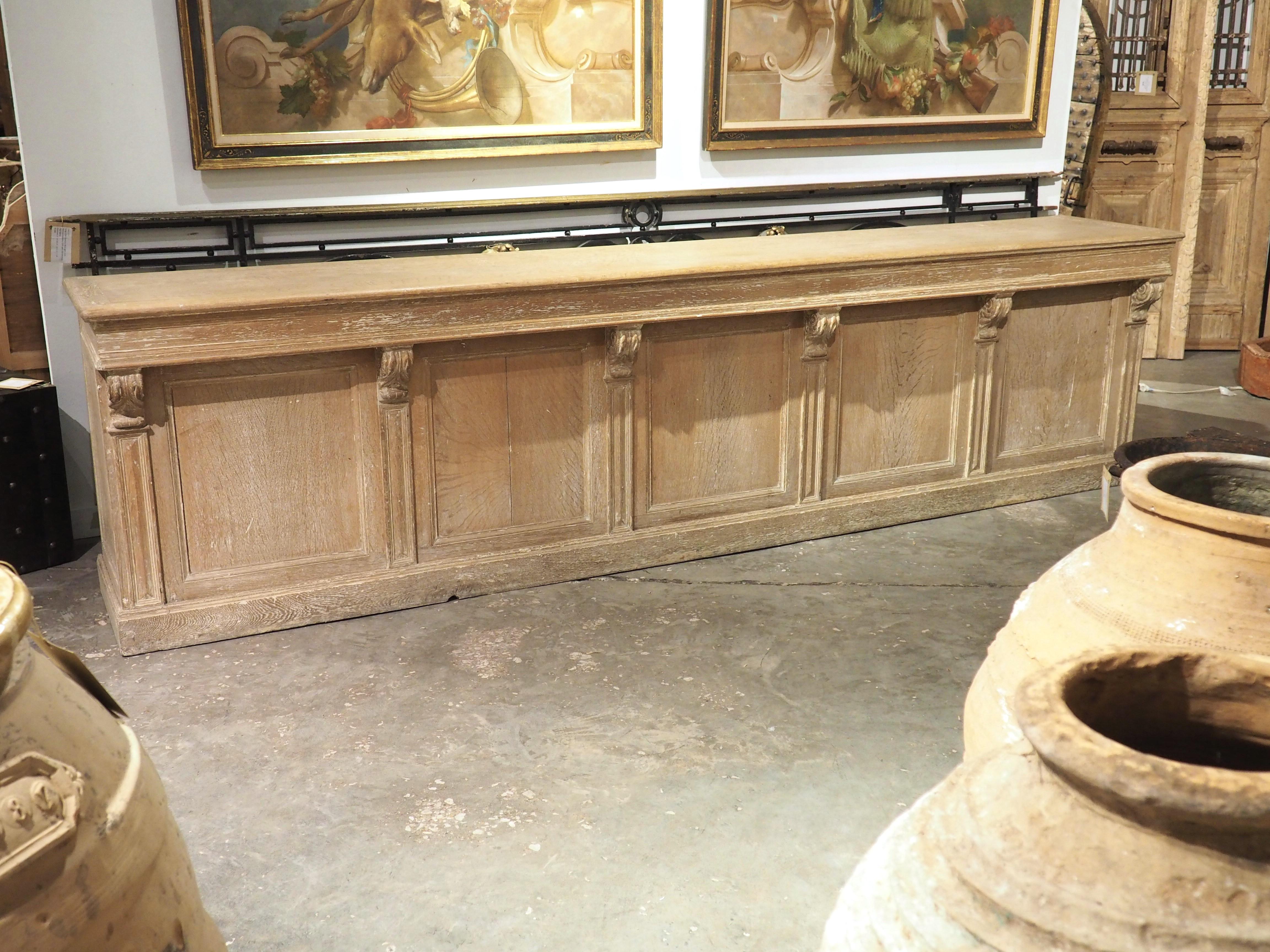 A Long Antique French Oak Shop Counter, Circa 1900, 124.5 Inches For Sale 9