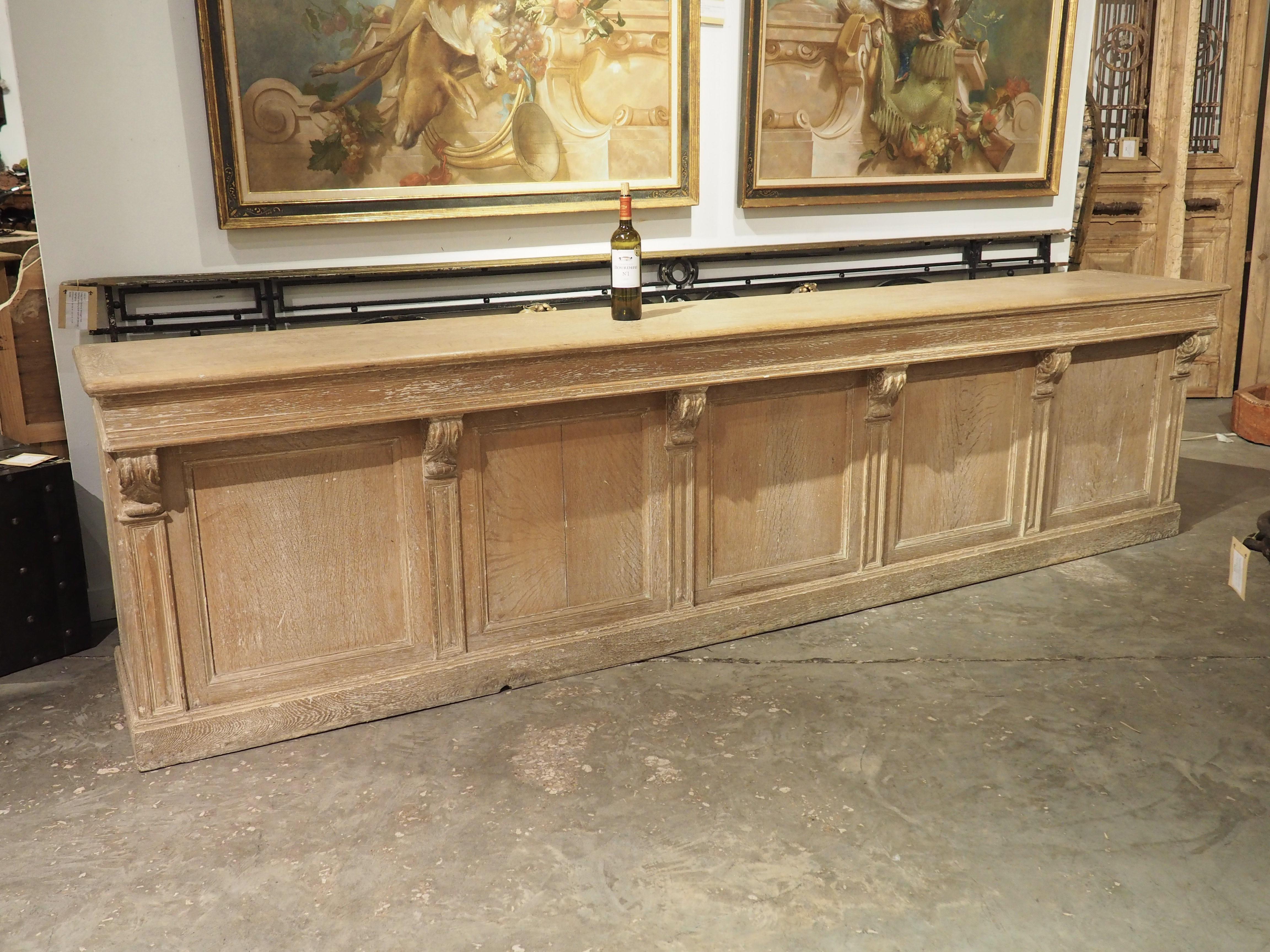 A Long Antique French Oak Shop Counter, Circa 1900, 124.5 Inches For Sale 10