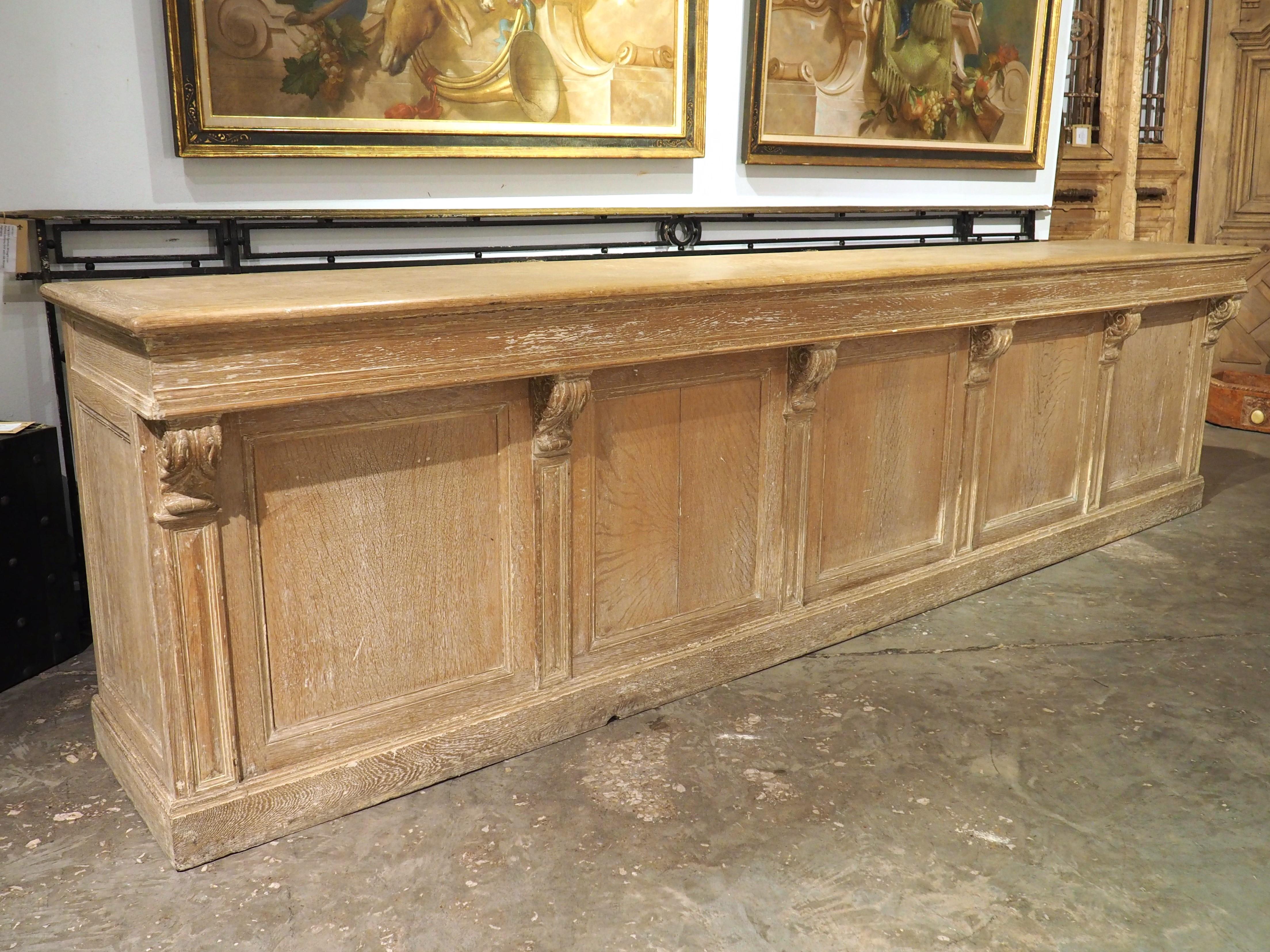 A Long Antique French Oak Shop Counter, Circa 1900, 124.5 Inches For Sale 13