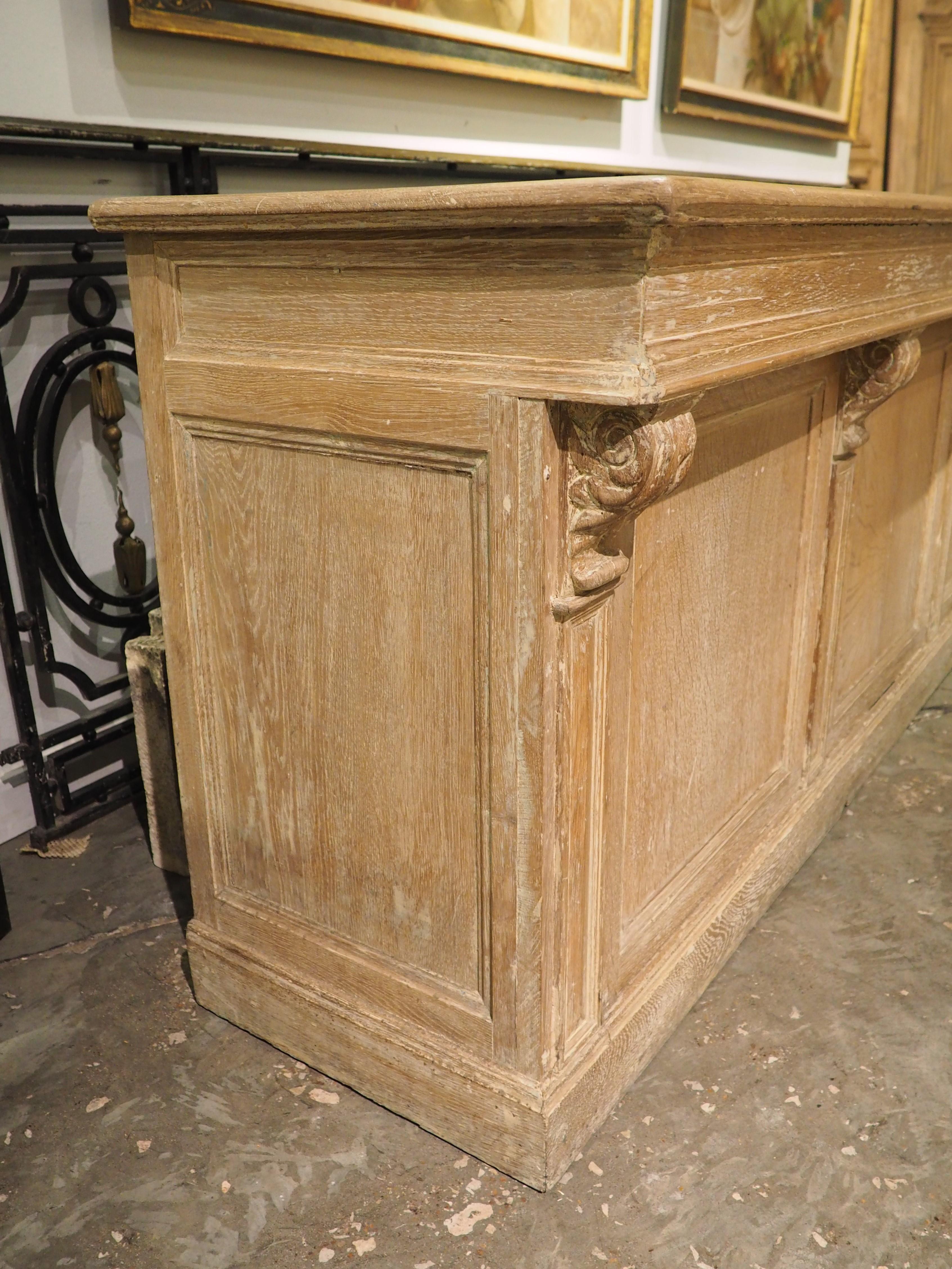 Early 20th Century A Long Antique French Oak Shop Counter, Circa 1900, 124.5 Inches For Sale