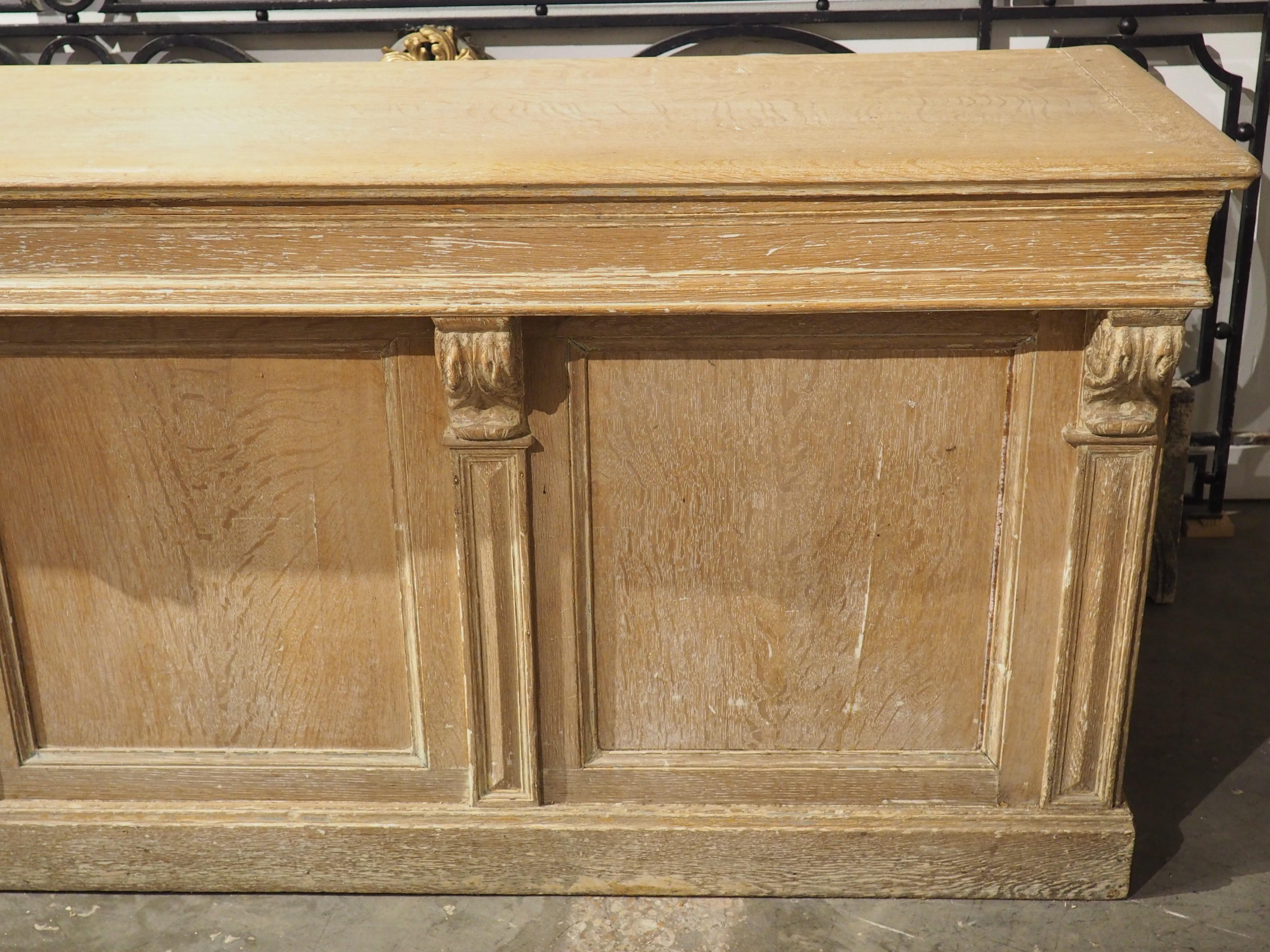 A Long Antique French Oak Shop Counter, Circa 1900, 124.5 Inches For Sale 2