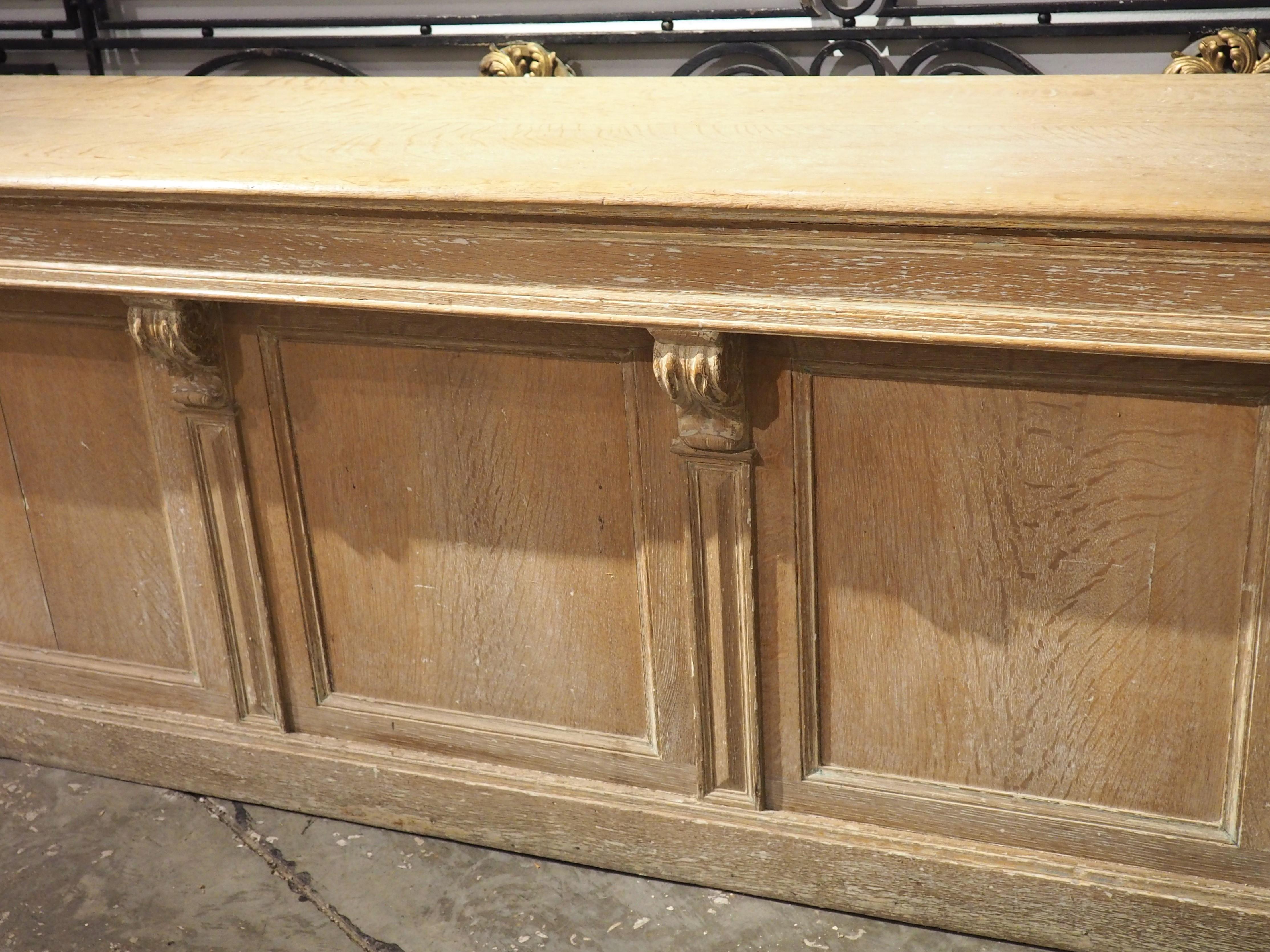 A Long Antique French Oak Shop Counter, Circa 1900, 124.5 Inches For Sale 3