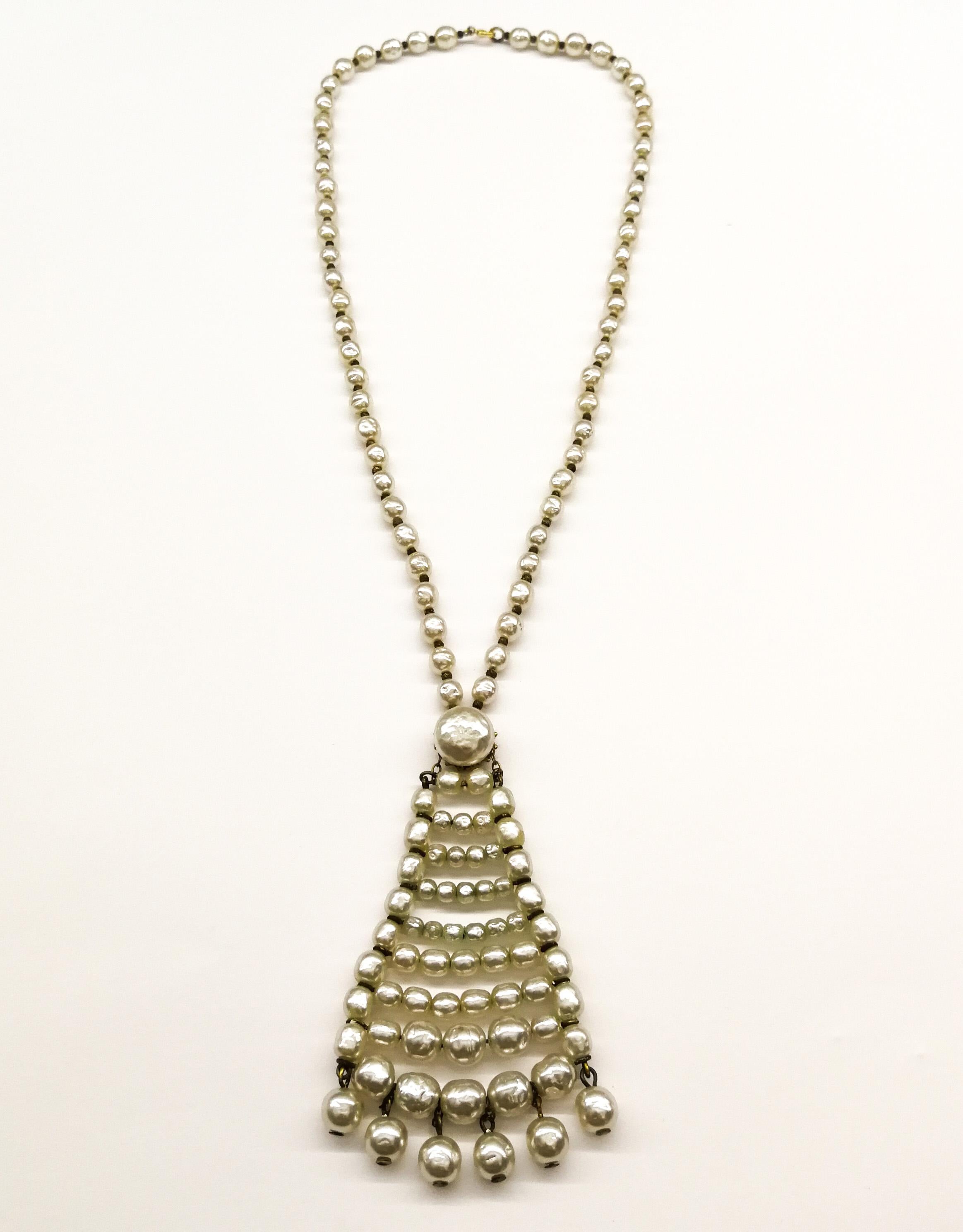 A long baroque pearl pendant necklace, Miriam Haskell, 1960s 10
