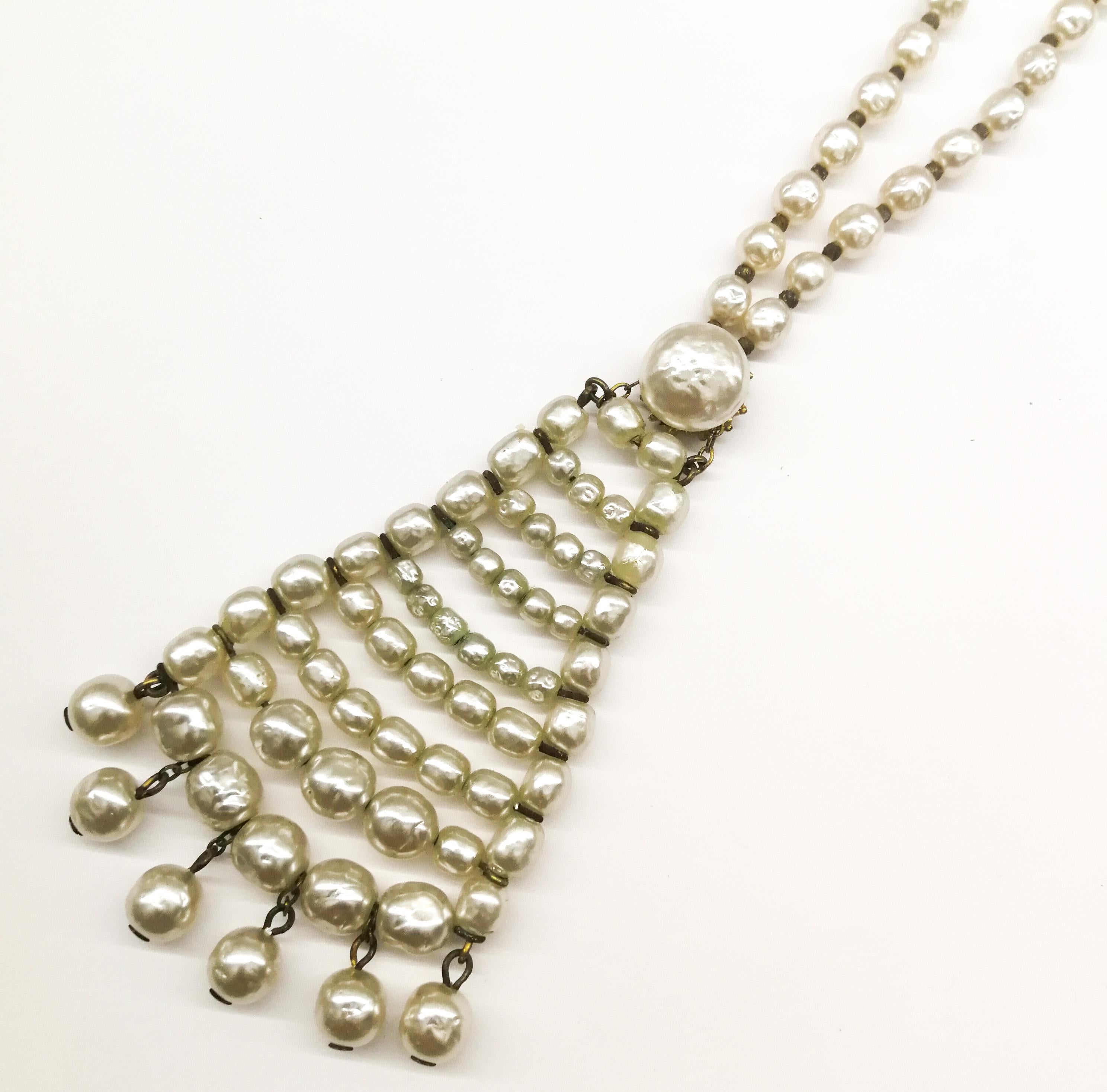 A long baroque pearl pendant necklace, Miriam Haskell, 1960s 3