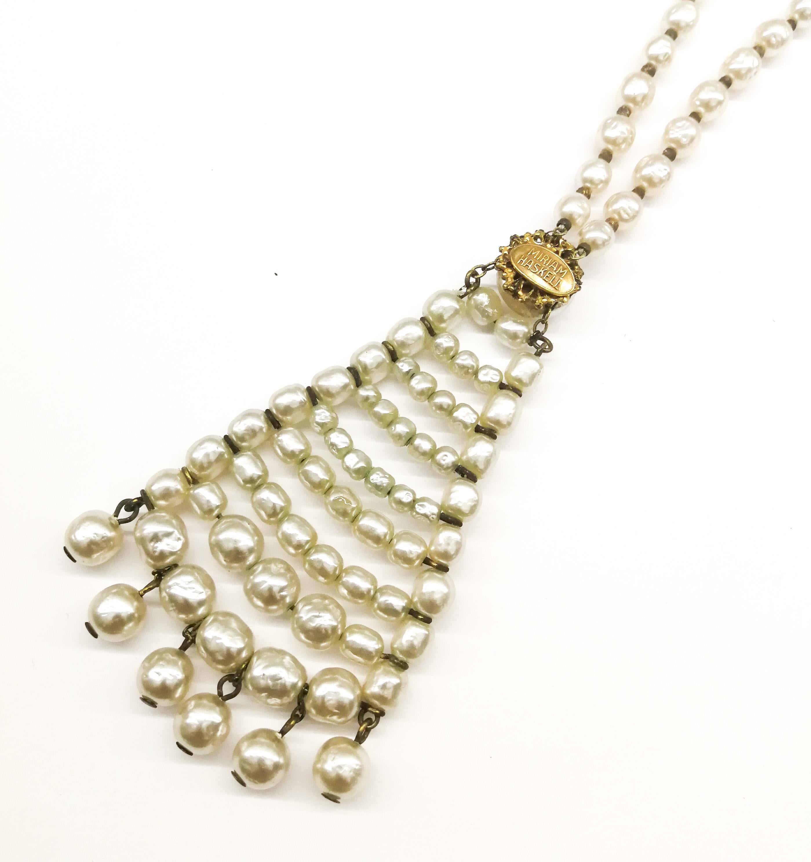 A long baroque pearl pendant necklace, Miriam Haskell, 1960s 4