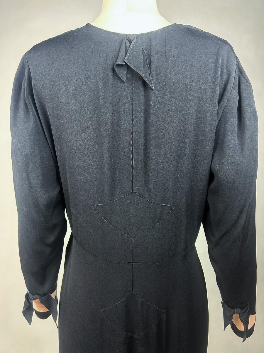 Robe longue en crêpe de soie noir et saumon - Allemagne Circa 1938-1942 en vente 5