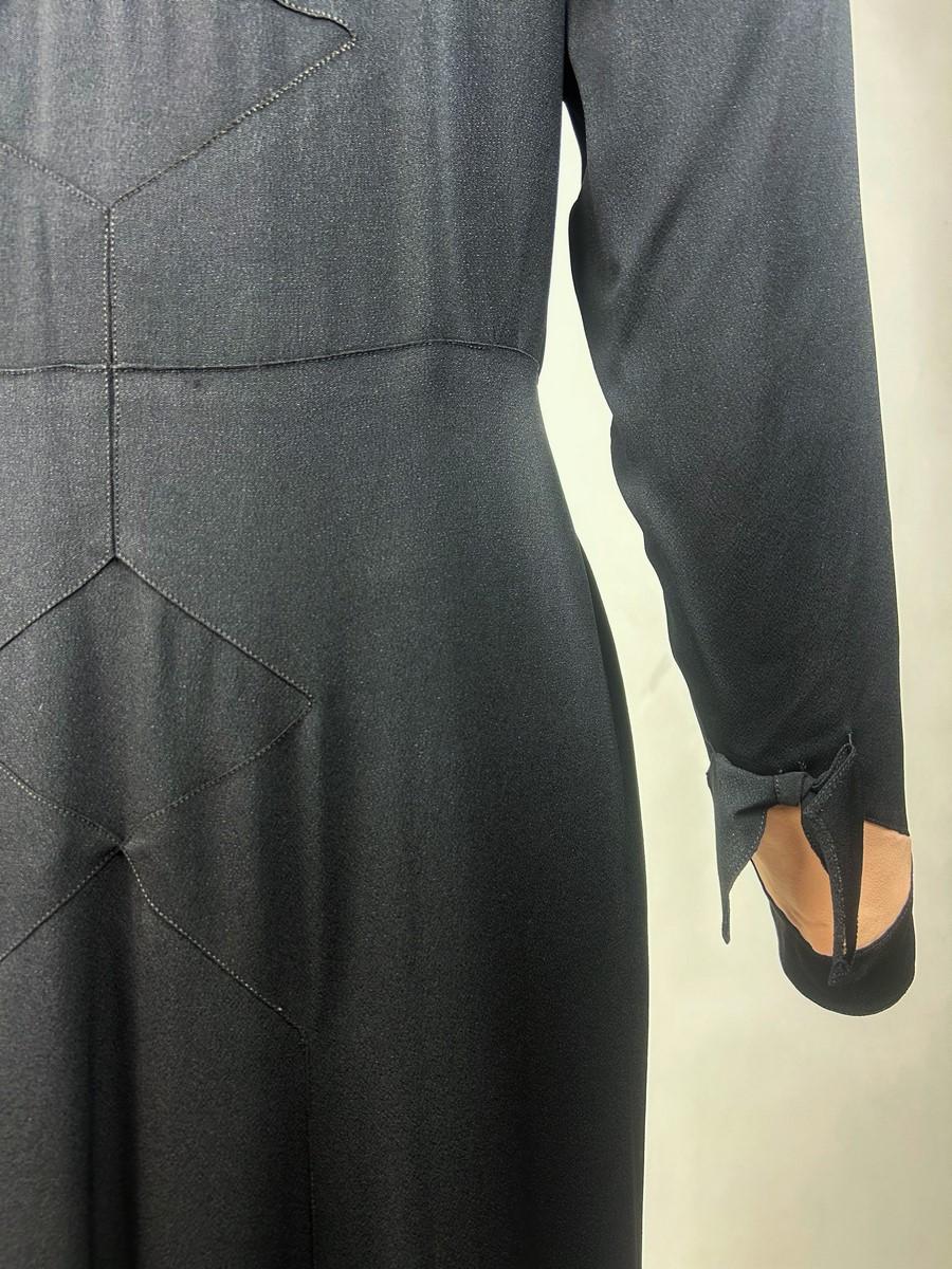 Robe longue en crêpe de soie noir et saumon - Allemagne Circa 1938-1942 en vente 6