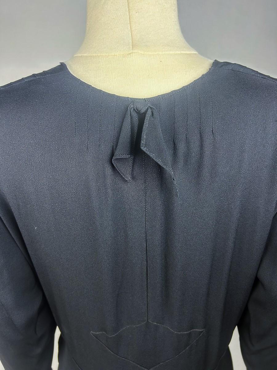 Robe longue en crêpe de soie noir et saumon - Allemagne Circa 1938-1942 en vente 7