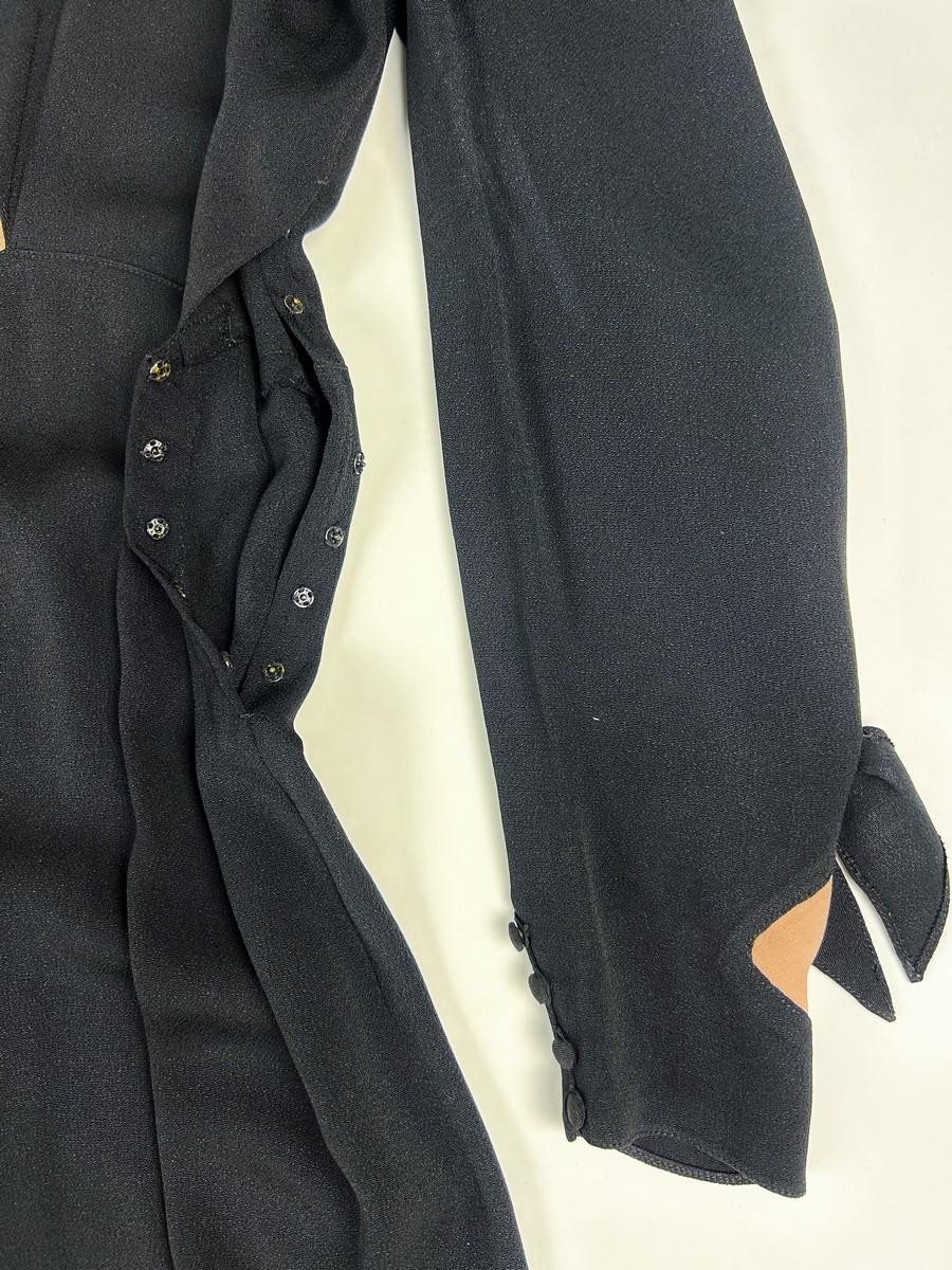 Robe longue en crêpe de soie noir et saumon - Allemagne Circa 1938-1942 en vente 9