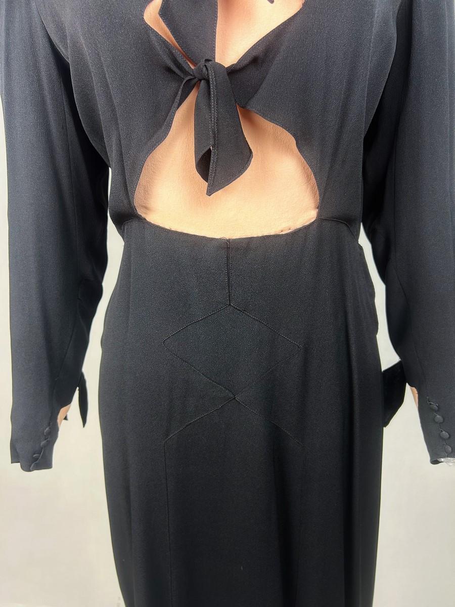 Robe longue en crêpe de soie noir et saumon - Allemagne Circa 1938-1942 en vente 1