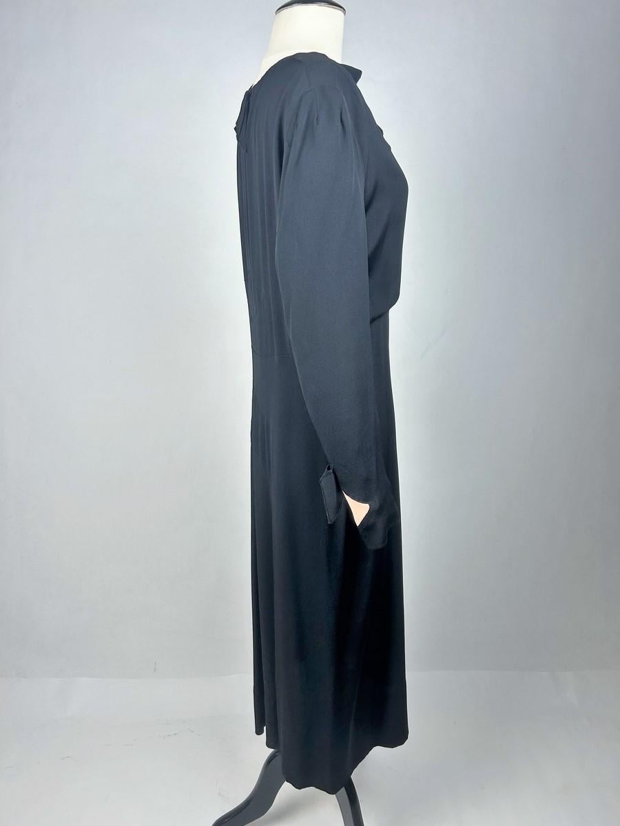 Robe longue en crêpe de soie noir et saumon - Allemagne Circa 1938-1942 en vente 3